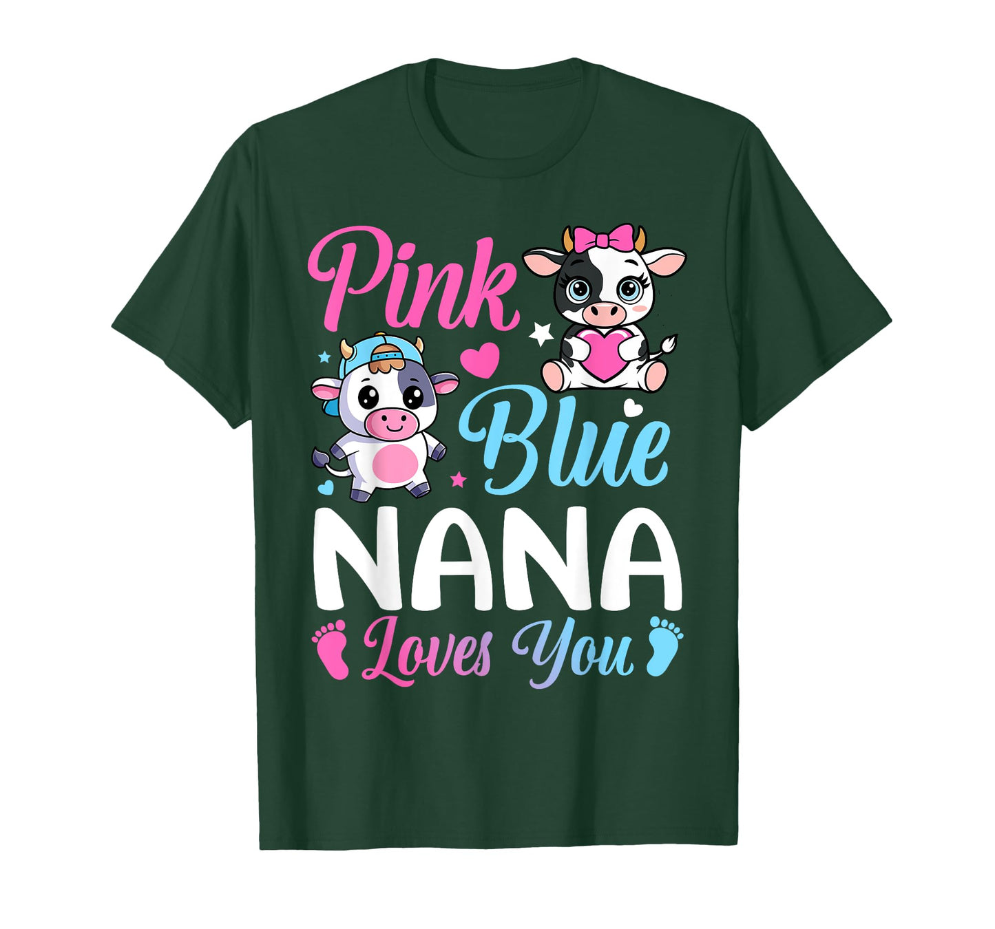 Pink Or Blue Nana Loves You Cow Gender Reveal Family T-Shirt
