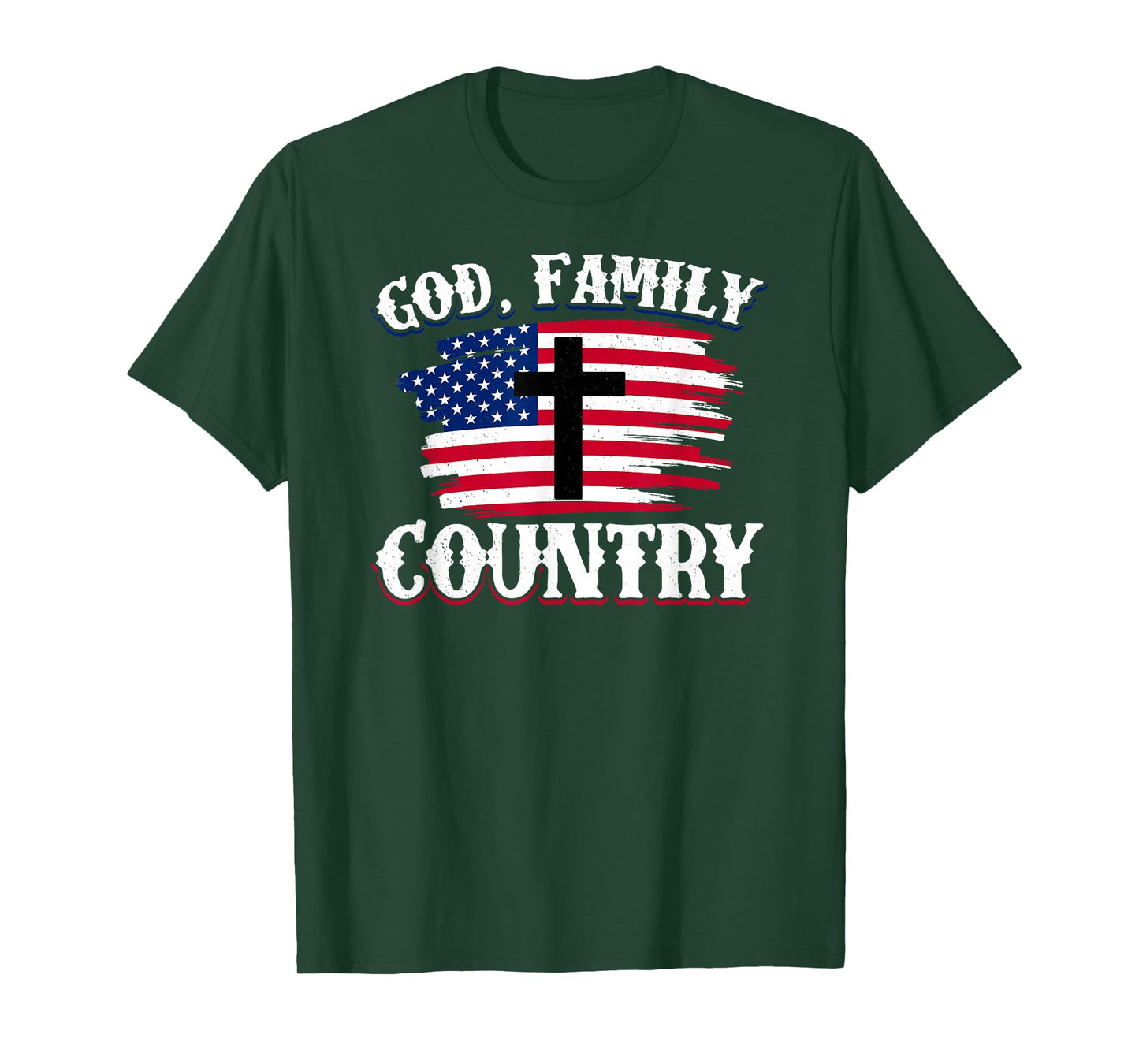 God Family Country American Flag Cross Christian Patriotic T-Shirt