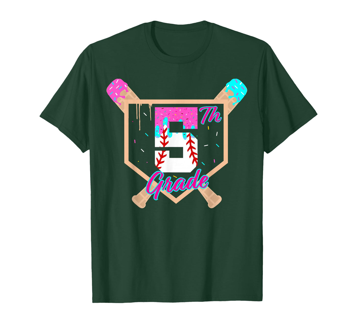 5th Grade Back to School Baseball Ice Cream Drip Home Plate T-Shirt