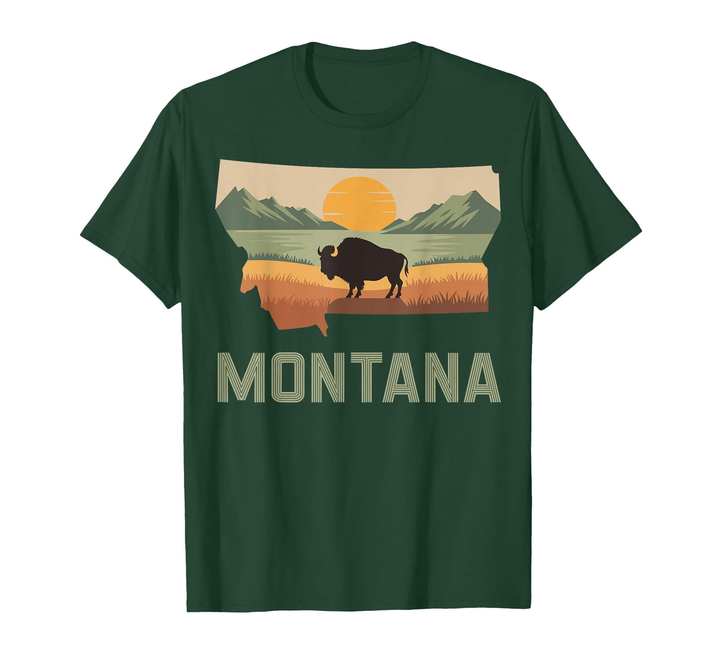 Montana Bison Sunset Mountains Retro Western T-Shirt