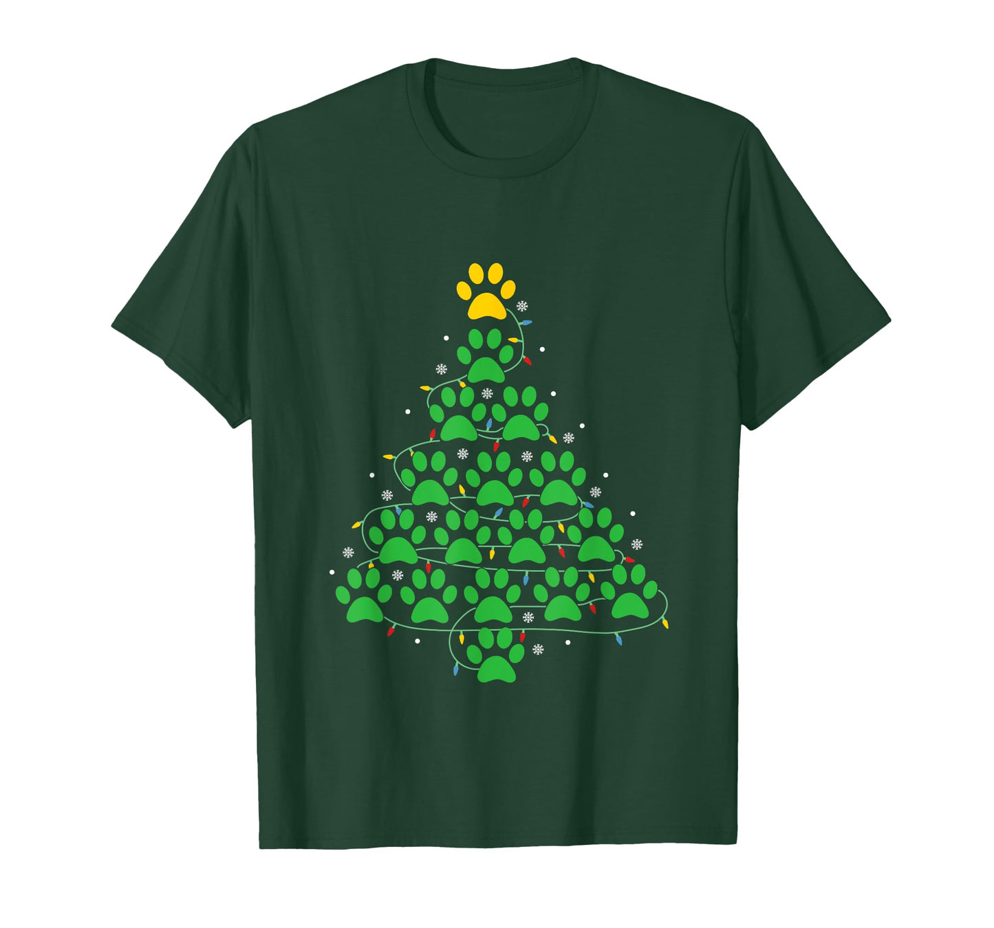 Dog Paw Christmas Design Lr Unisex-Adult Dog Paws Print Christmas Tree Lights Dog Lover T-Shirt