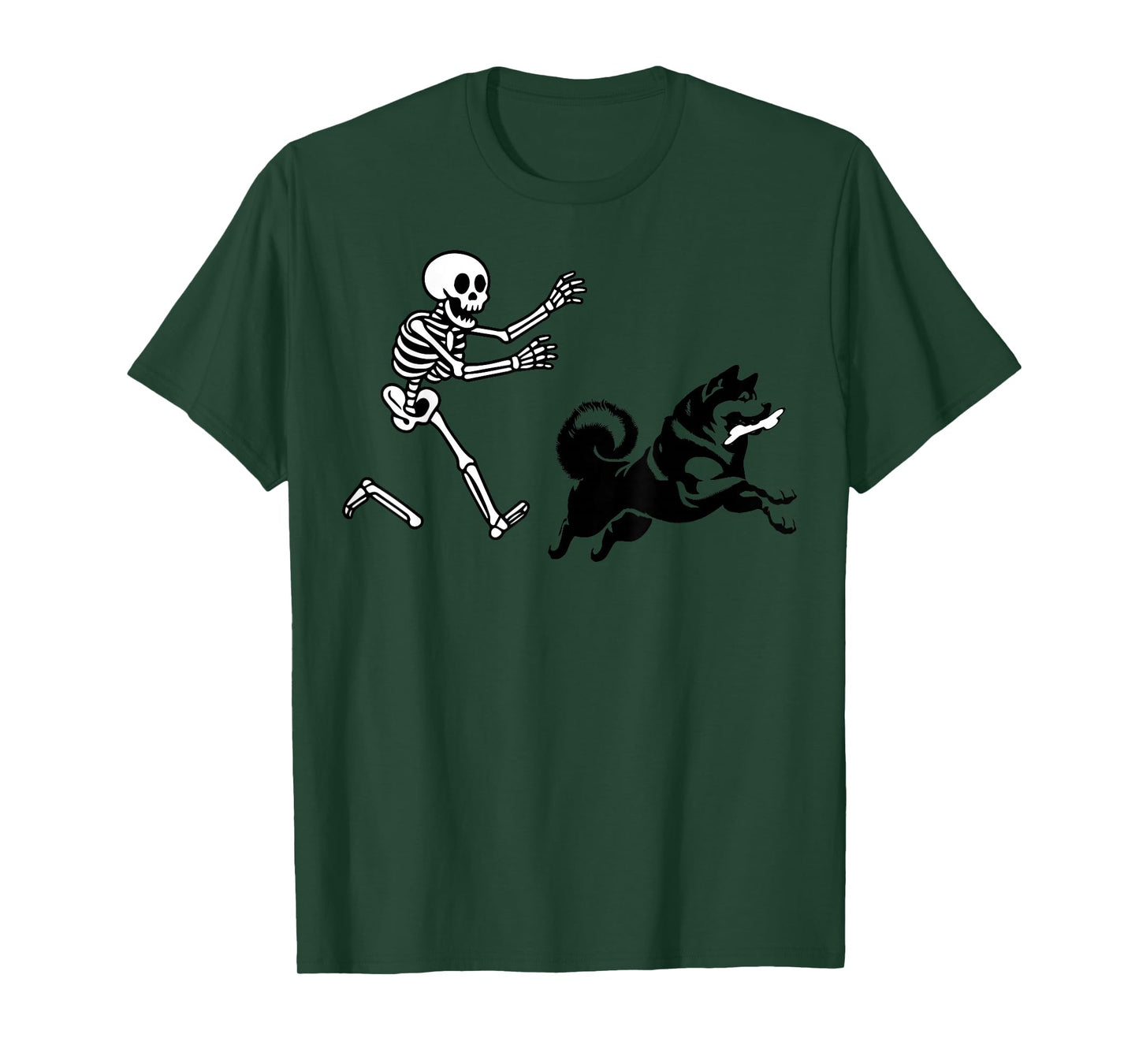 Funny Akita Running Skeleton Halloween T-Shirt
