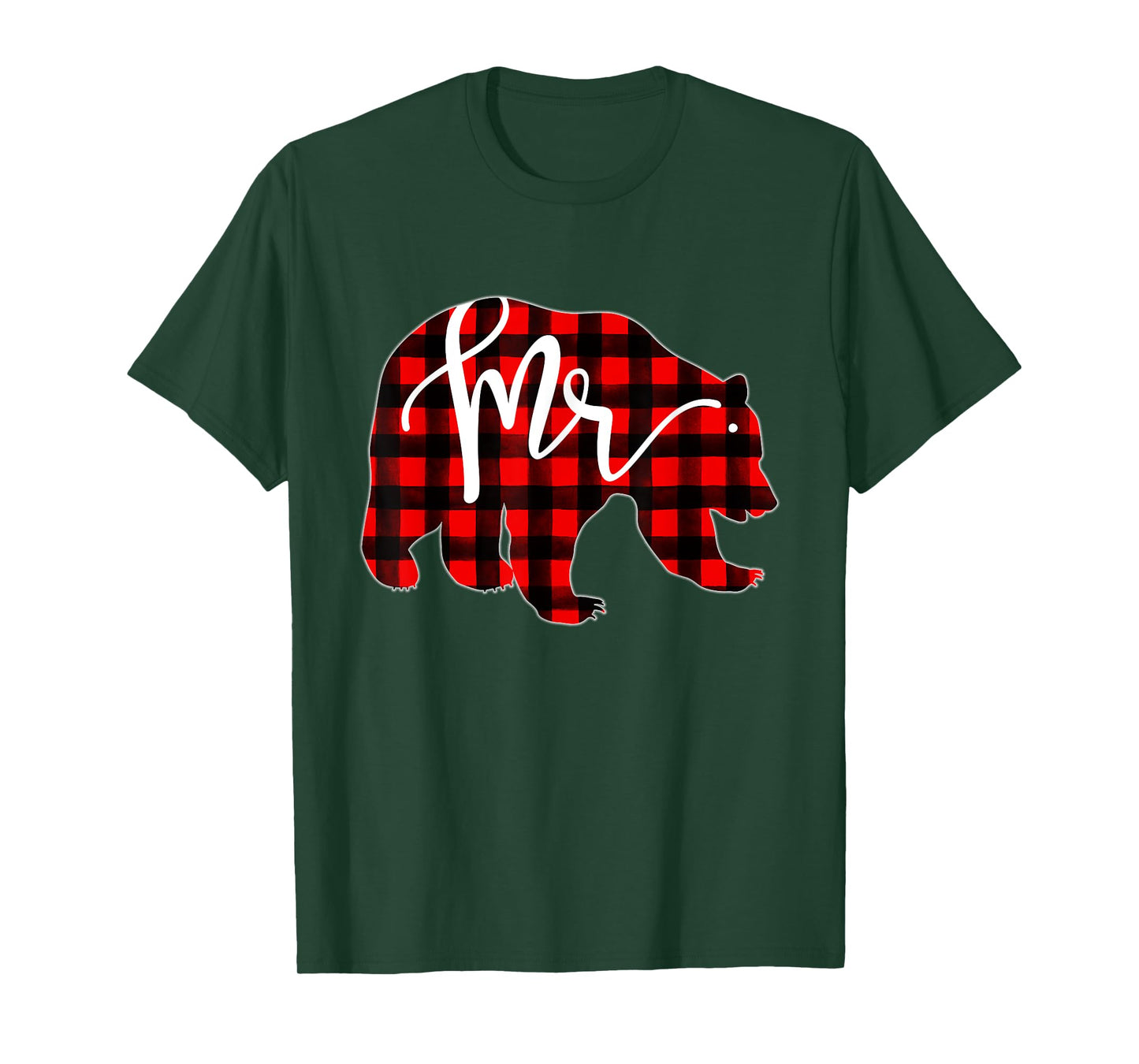Red Plaid Mr Bear Matching Family Christmas Eve Newlywed T-Shirt