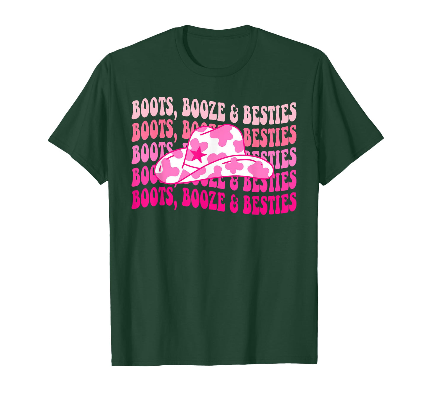 Boots Booze & Besties Western Cowgirls Groovy Bachelorette T-Shirt