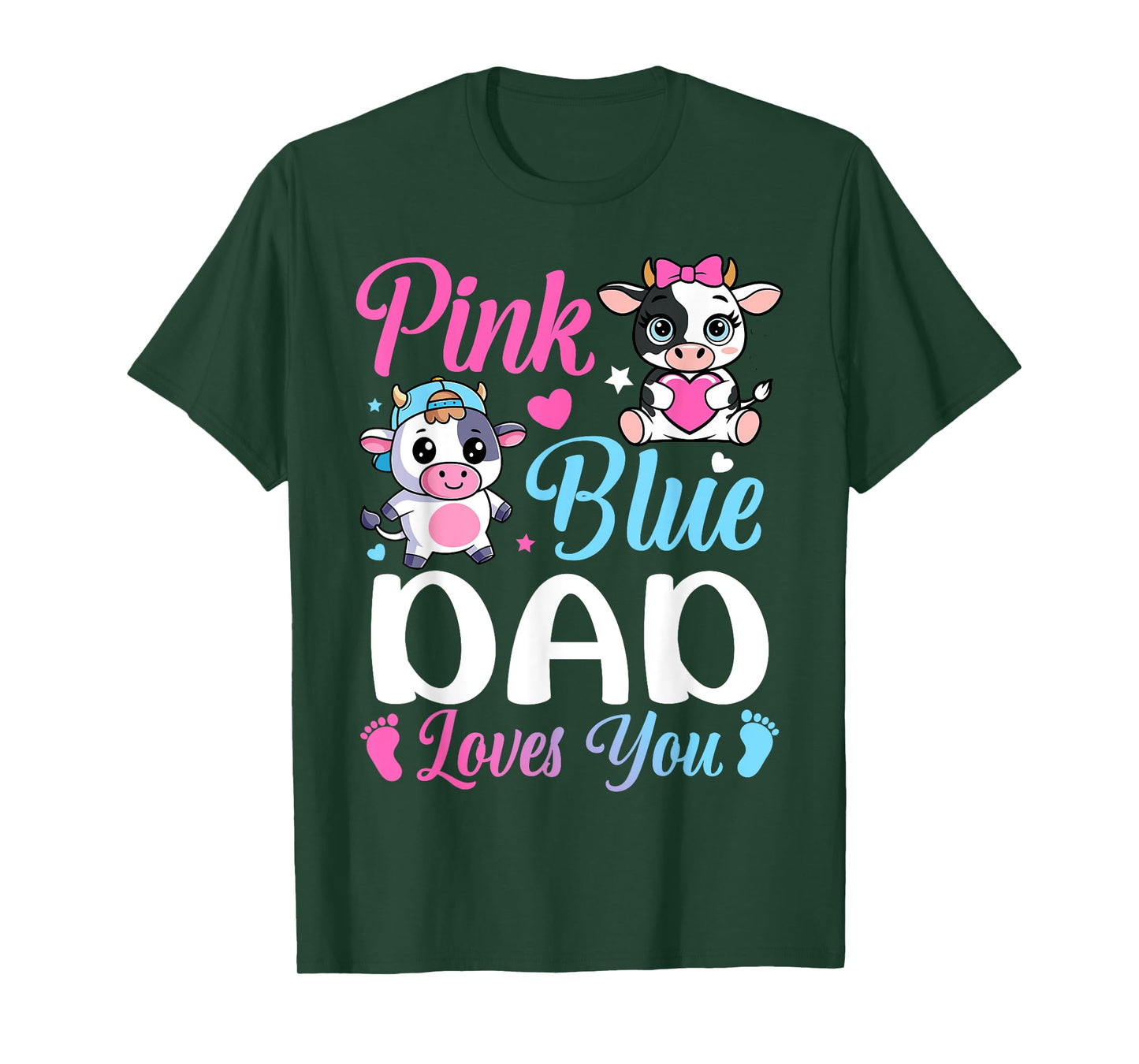 Pink Or Blue Dad Loves You Cow Gender Reveal Family T-Shirt