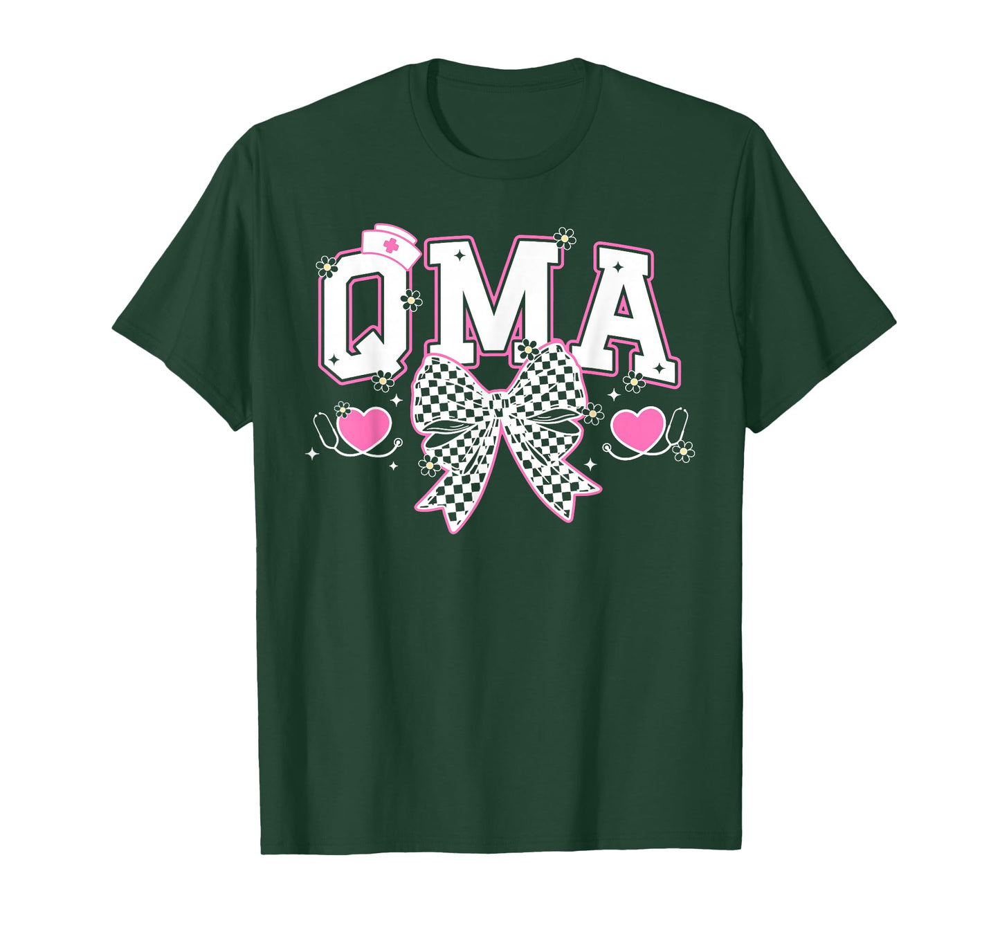 Retro QMA Coquette Bow Checkered Qualified Medication Aide T-Shirt