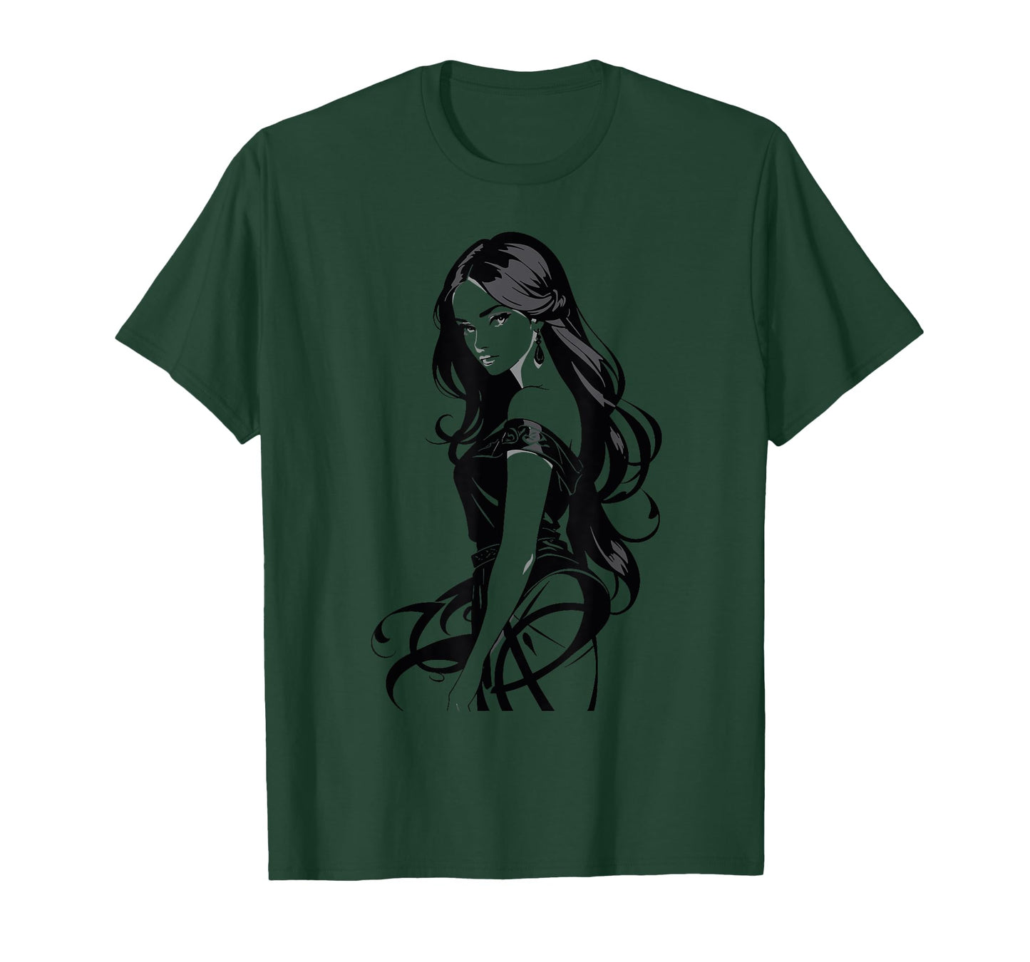Sexy Waifu Anime Girl Japanese in Black and White Art T-Shirt