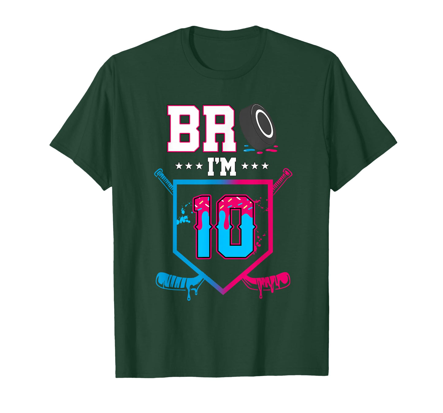 Bro I'm 10 Year Old Hockey Ice Cream Drip 10th Birthday Boy T-Shirt