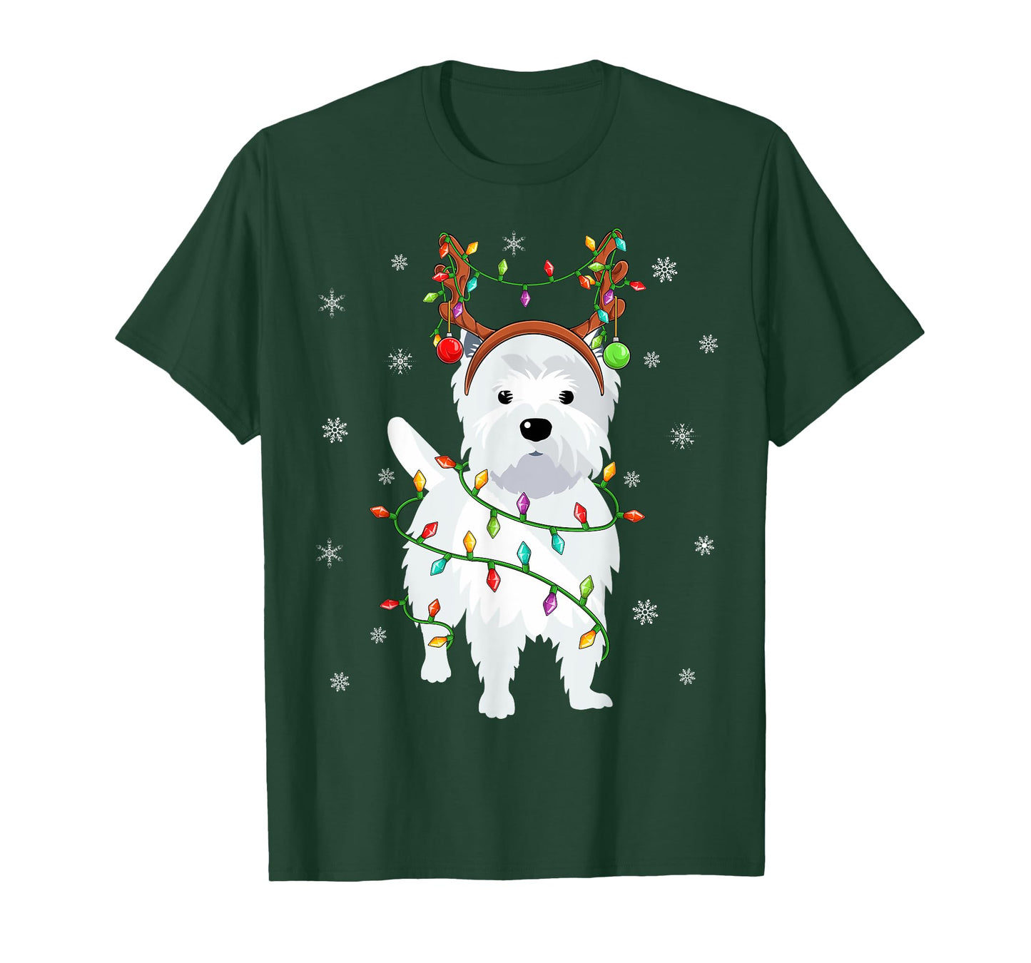 Westie Dog Xmas Lighting Reindeer Hat Westie Christmas T-Shirt for Men Women Kids