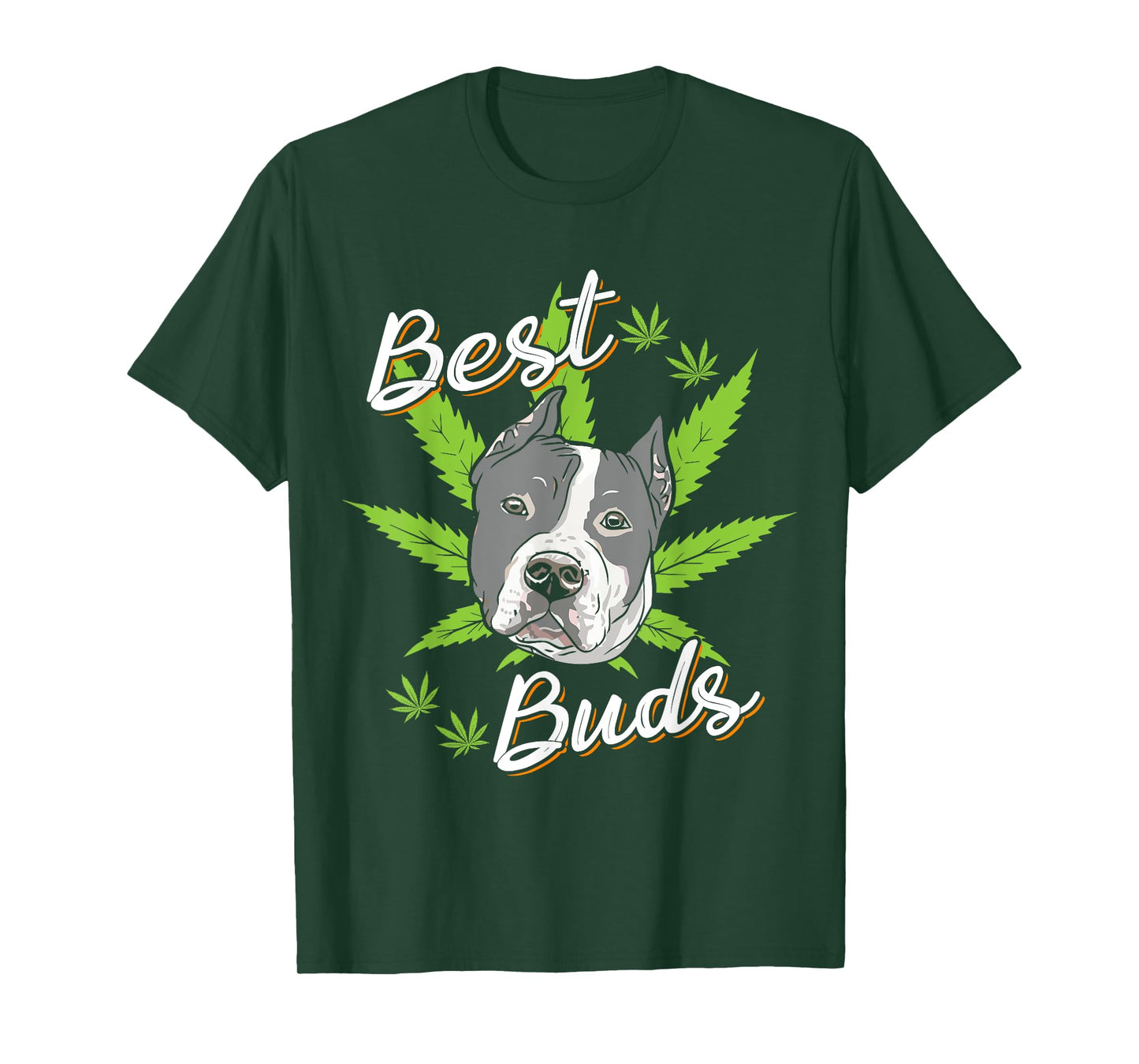 Best Buds Weed Pitbull Dog with Gold Marijuana Leaf Dog Gift T-Shirt