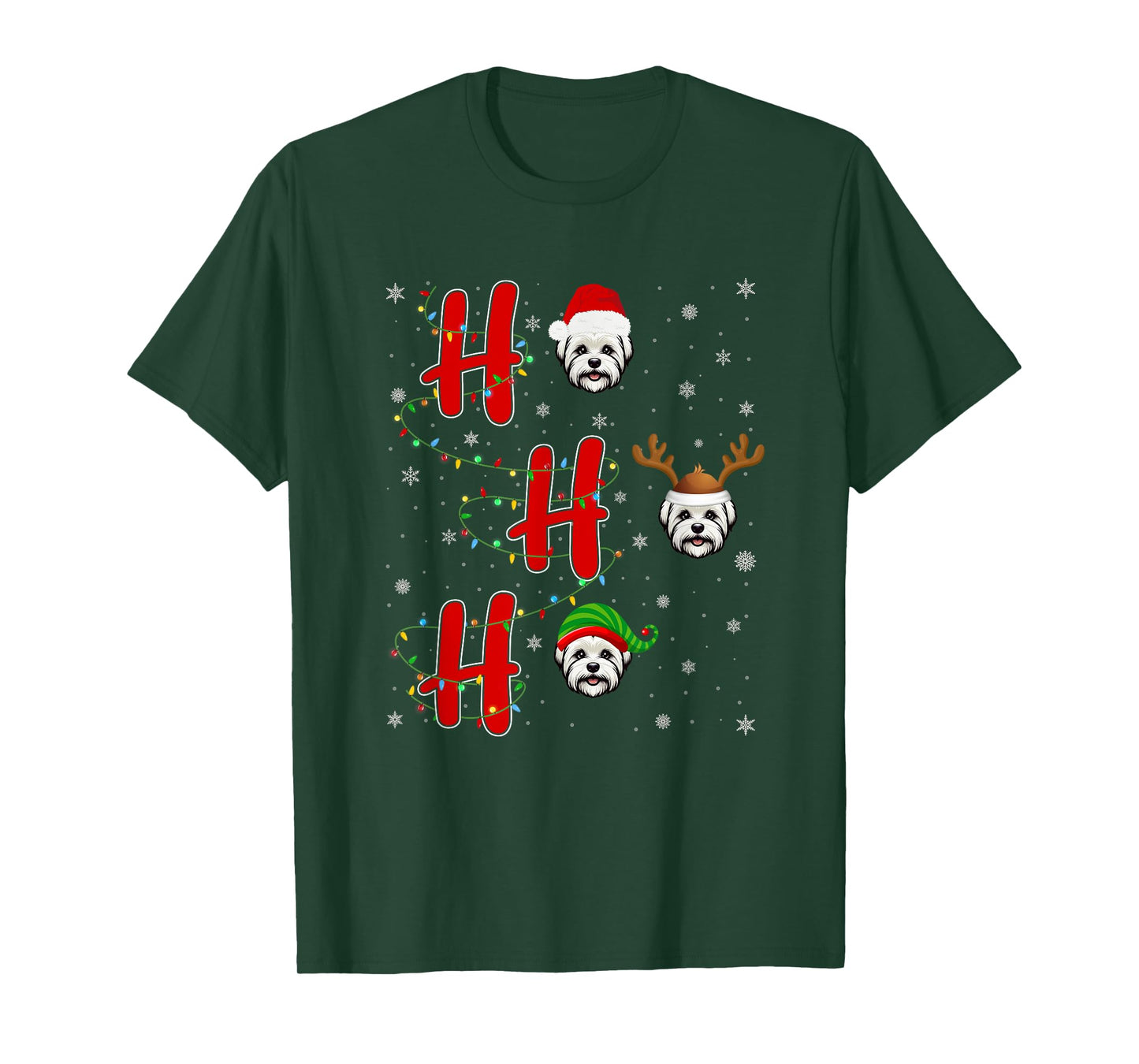 Xmas Lights HO HO HO Maltese Dog Funny Ugly Christmas T-Shirt