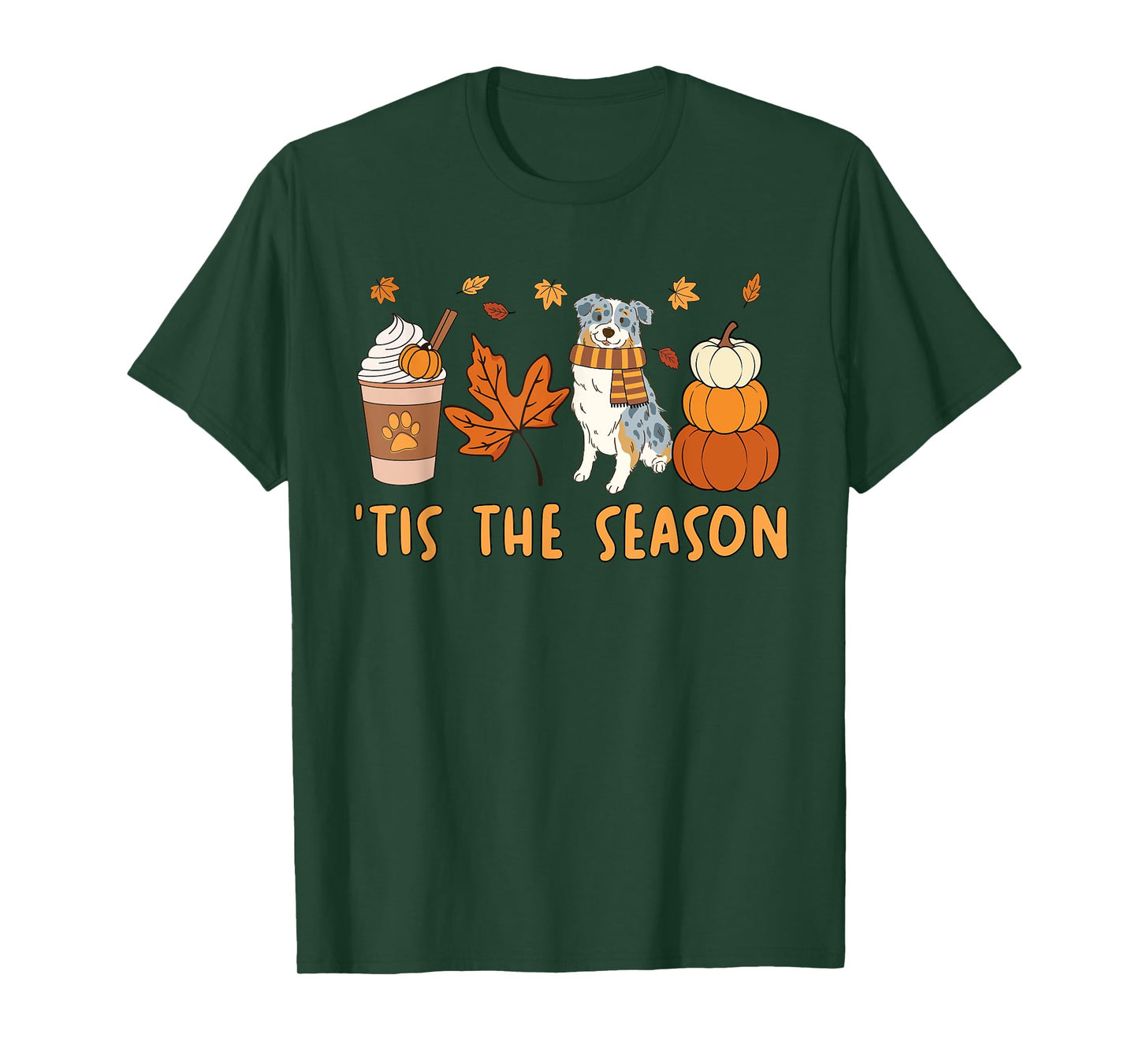 Tis The Season Aussie Dog Fall Autumn Pumpkin Coffee T-Shirt
