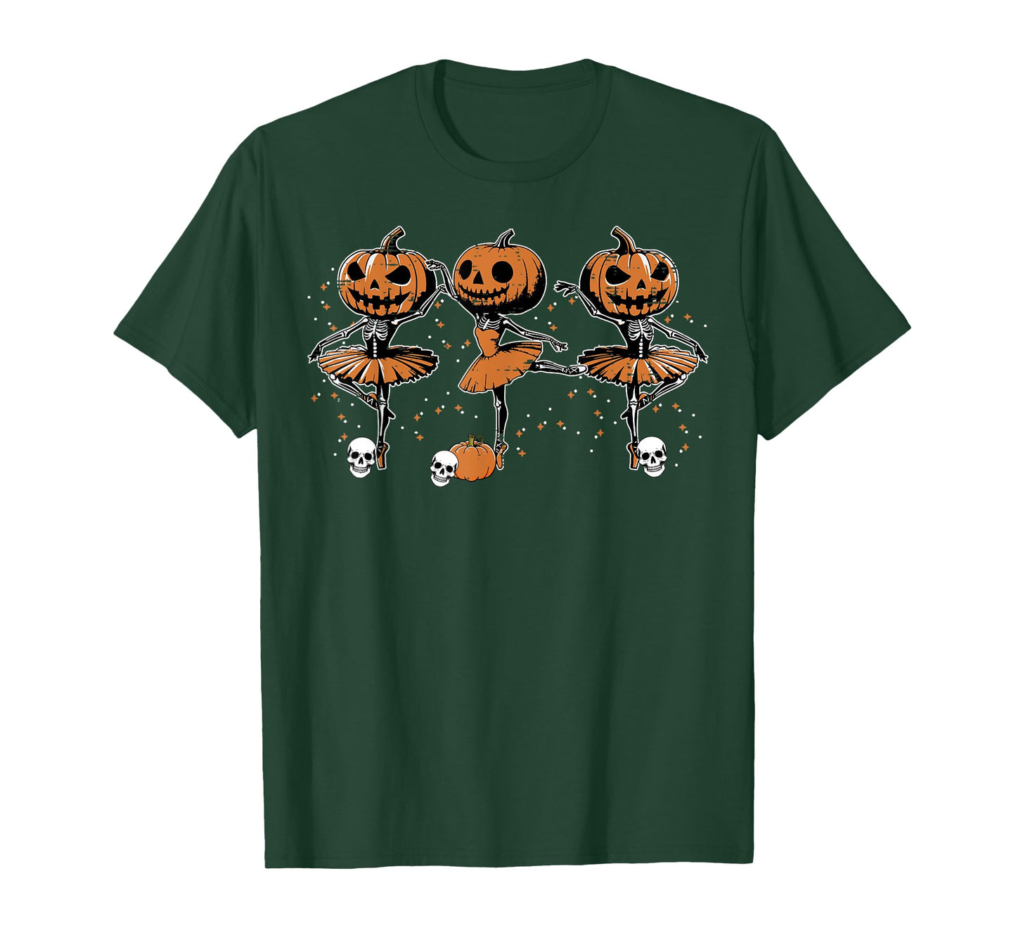 Ballet Ballerina Pumpkin Skeletons Halloween Women Girls T-Shirt