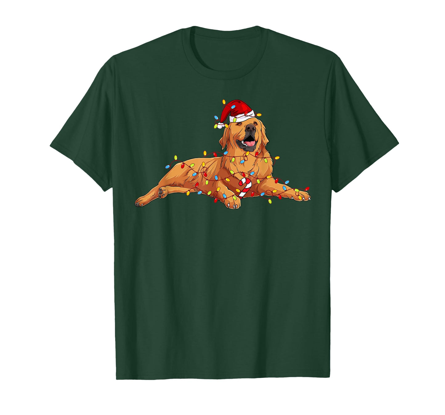 Golden Retriever Santa Hat Christmas Tree Lights Pajama T-Shirt