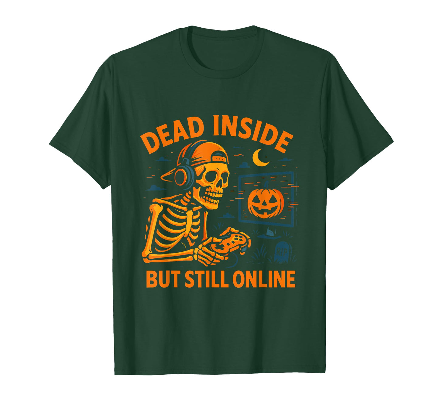 Skeleton Gamer Dead Inside Still Online Funny Halloween Men T-Shirt