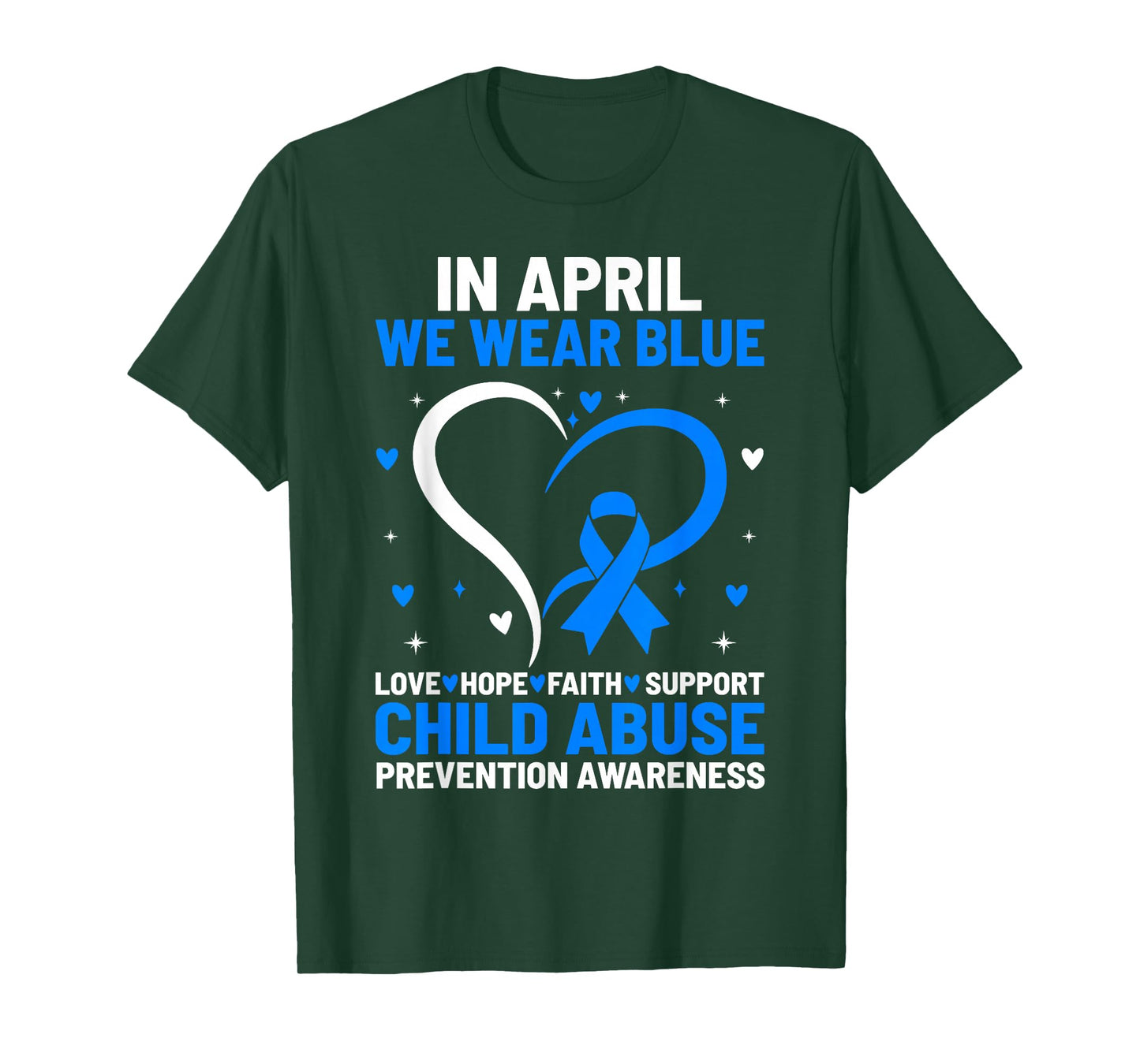 in April We Wear Blue Ribbon Child Abuse Prevention T-Shirt