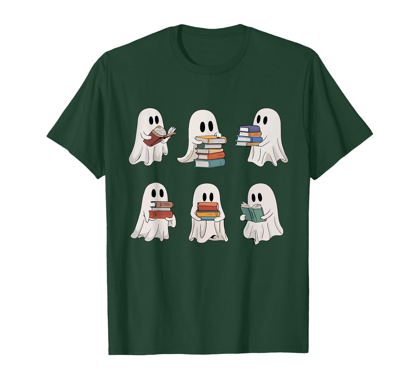 Ghost Reading Books Teacher Halloween Librarian Cute Boook T-Shirt