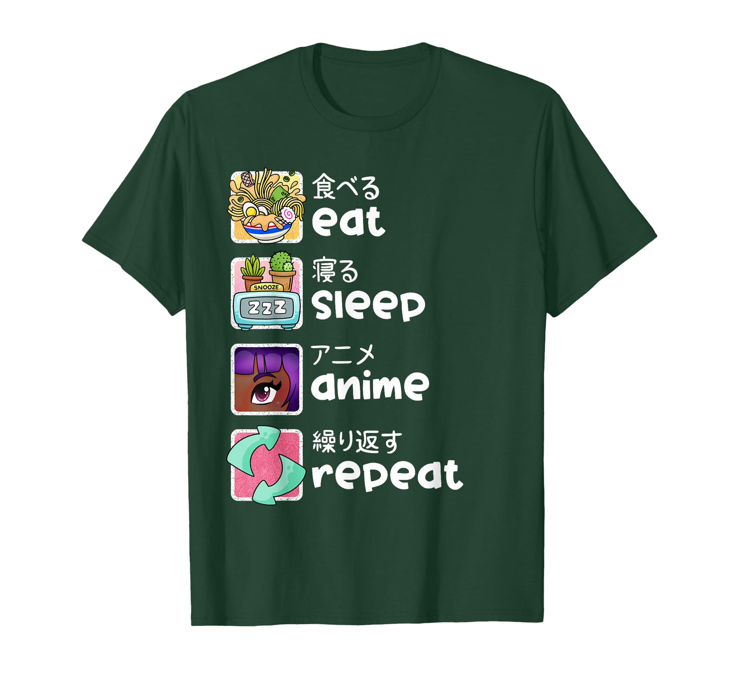 Eat Sleep Anime Repeat Kawaii Otaku Manga Japan Fan Kanji T-Shirt