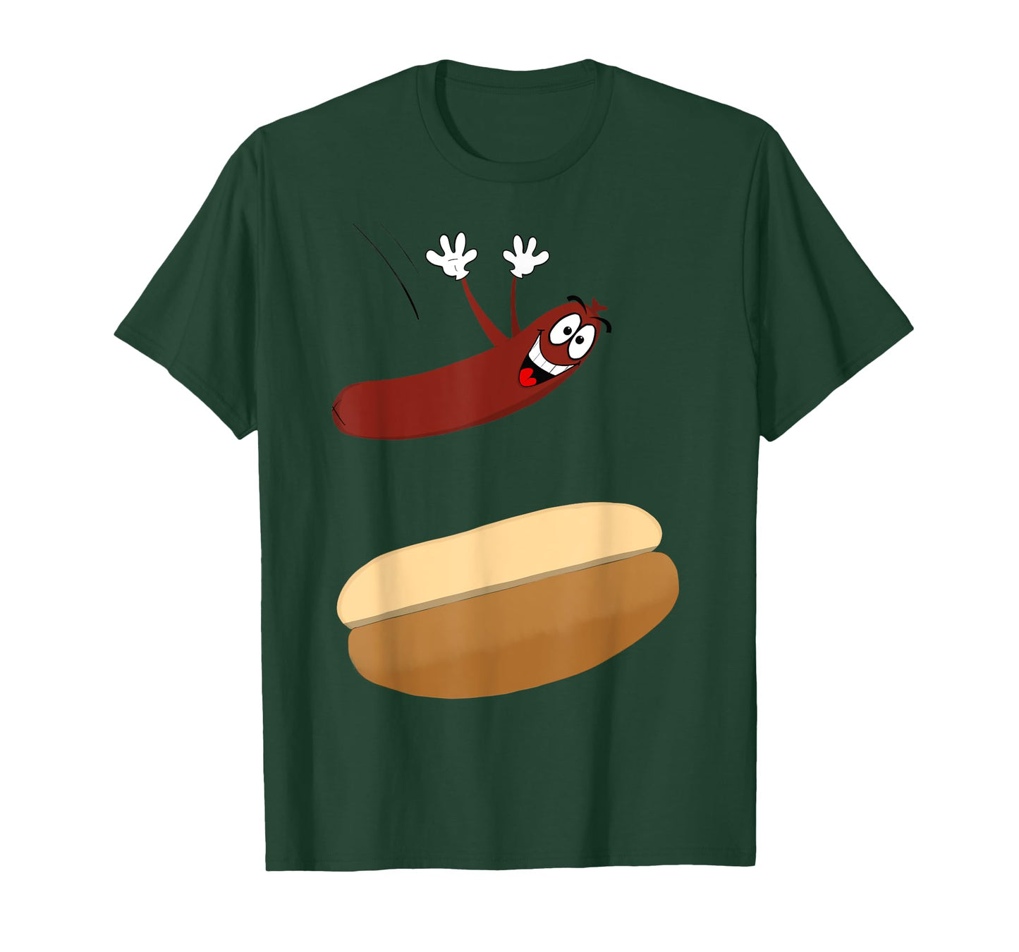 Happy Cartoon Hot Dog Jumping into a Bun T-Shirt T-Shirt
