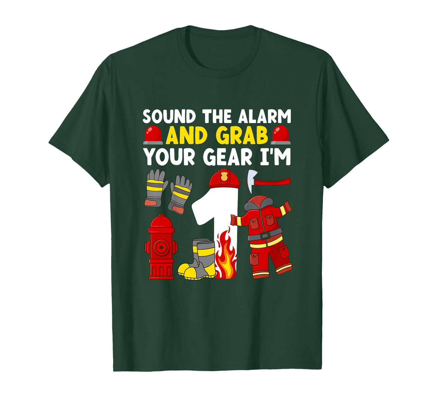 Kids 1st Firefighter Birthday Party 1 Year Old Boy Fireman T-Shirt