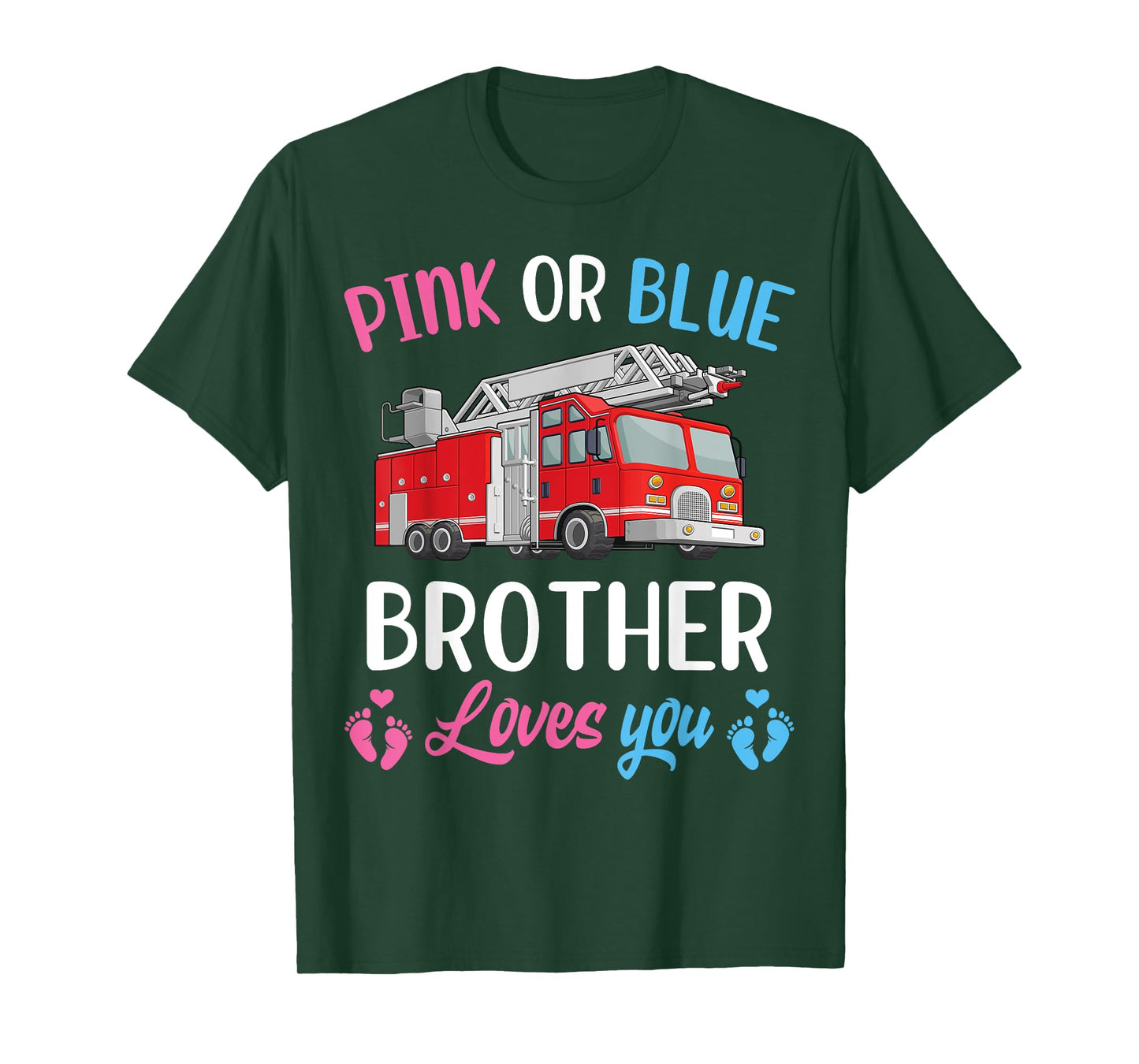 Pink Or Blue Brother Loves You Fire Truck Baby Gender Reveal T-Shirt
