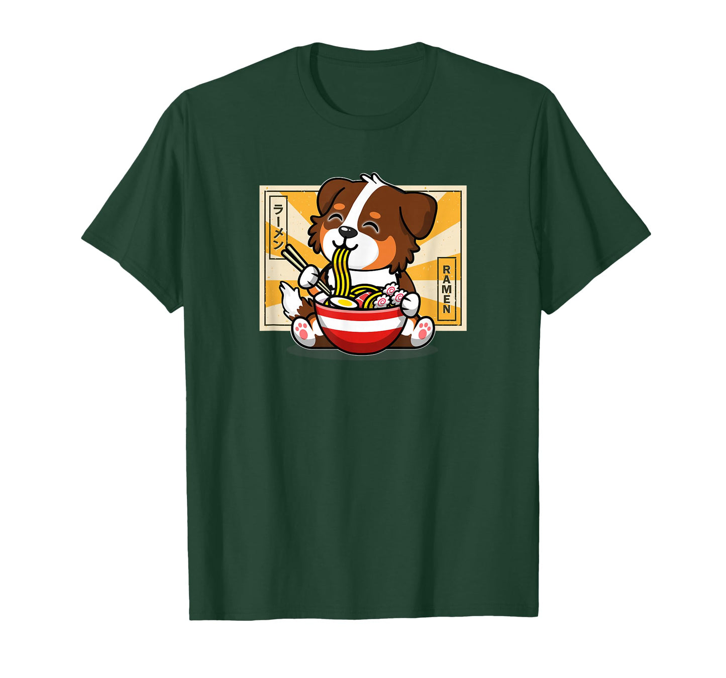 Funny Kawaii Kids Ramen Eating Red Australian Shepherd Lover T-Shirt