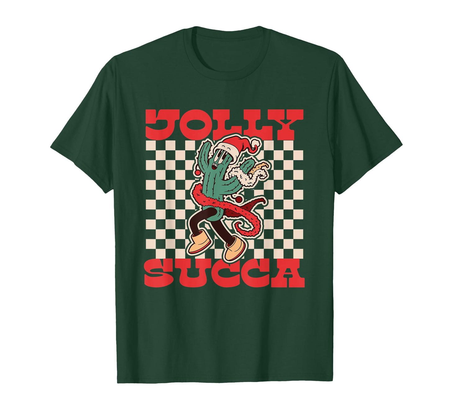Jolly Succa | Succulent | Retro Cartoon Christmas Cactus T-Shirt