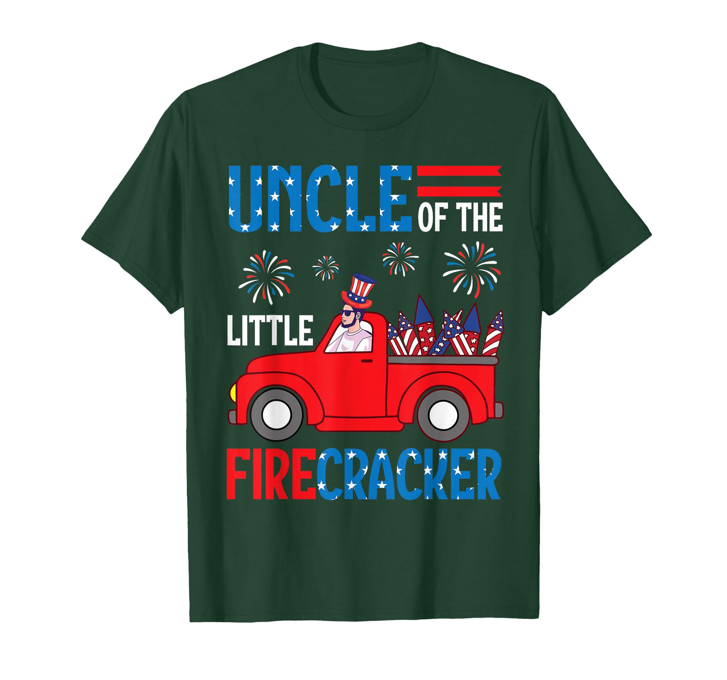 Uncle Of The Little Firecracker July 4th Truck Niece Nephew T-Shirt