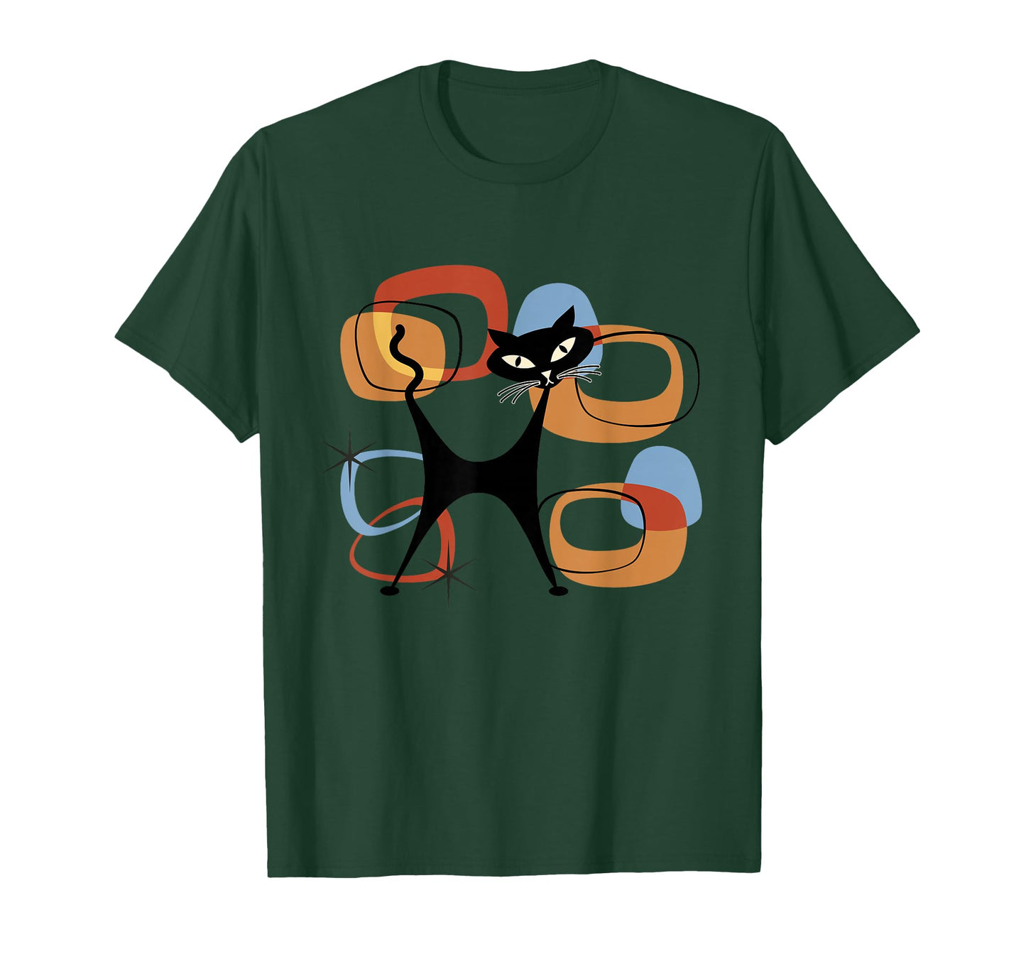 Midcentury Cat Mid Century Retro Atomic Age Space Beige Blue T-Shirt