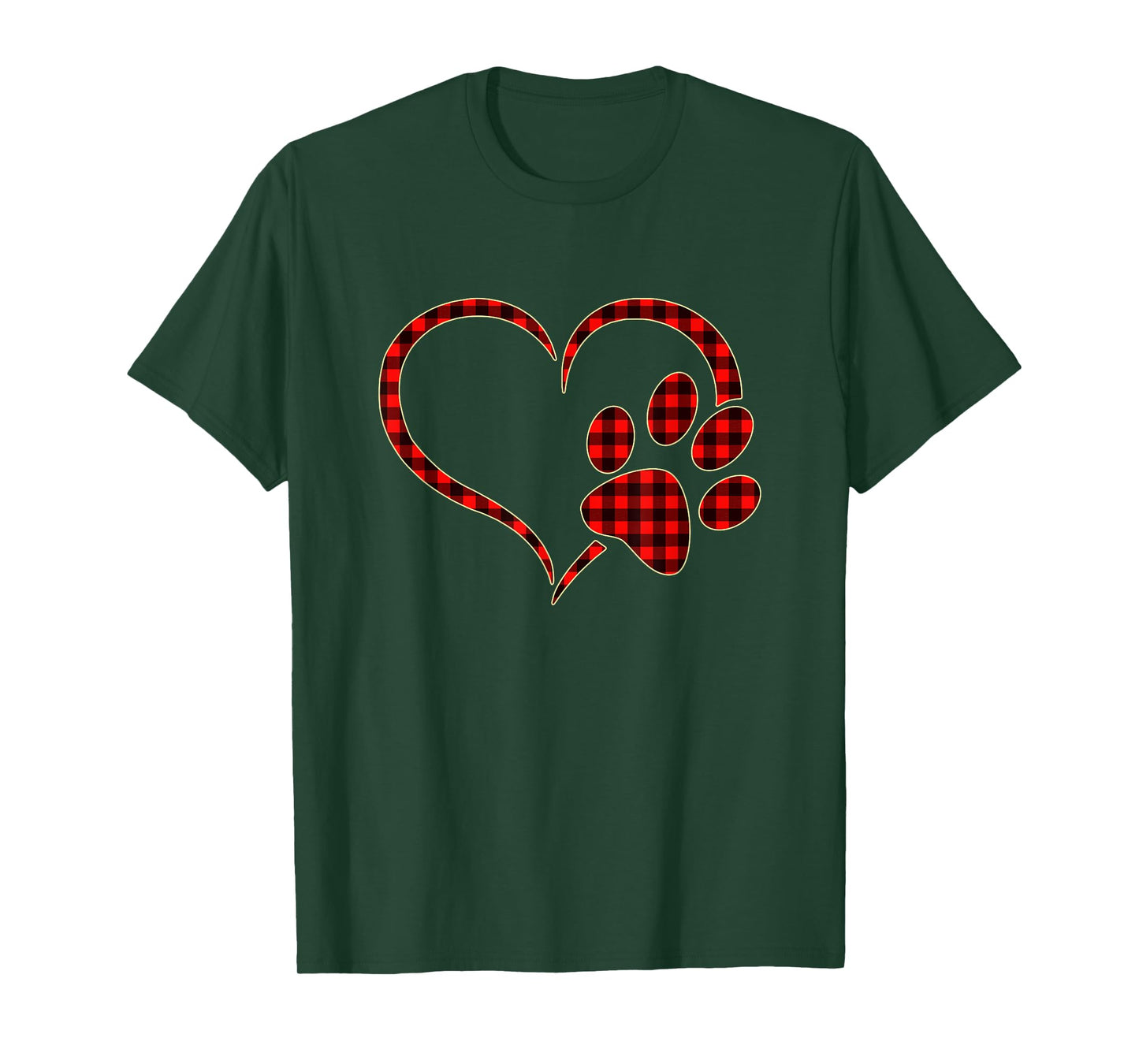 Red Plaid Dog Paw Print Heart Buffalo Matching Pajamas T-Shirt