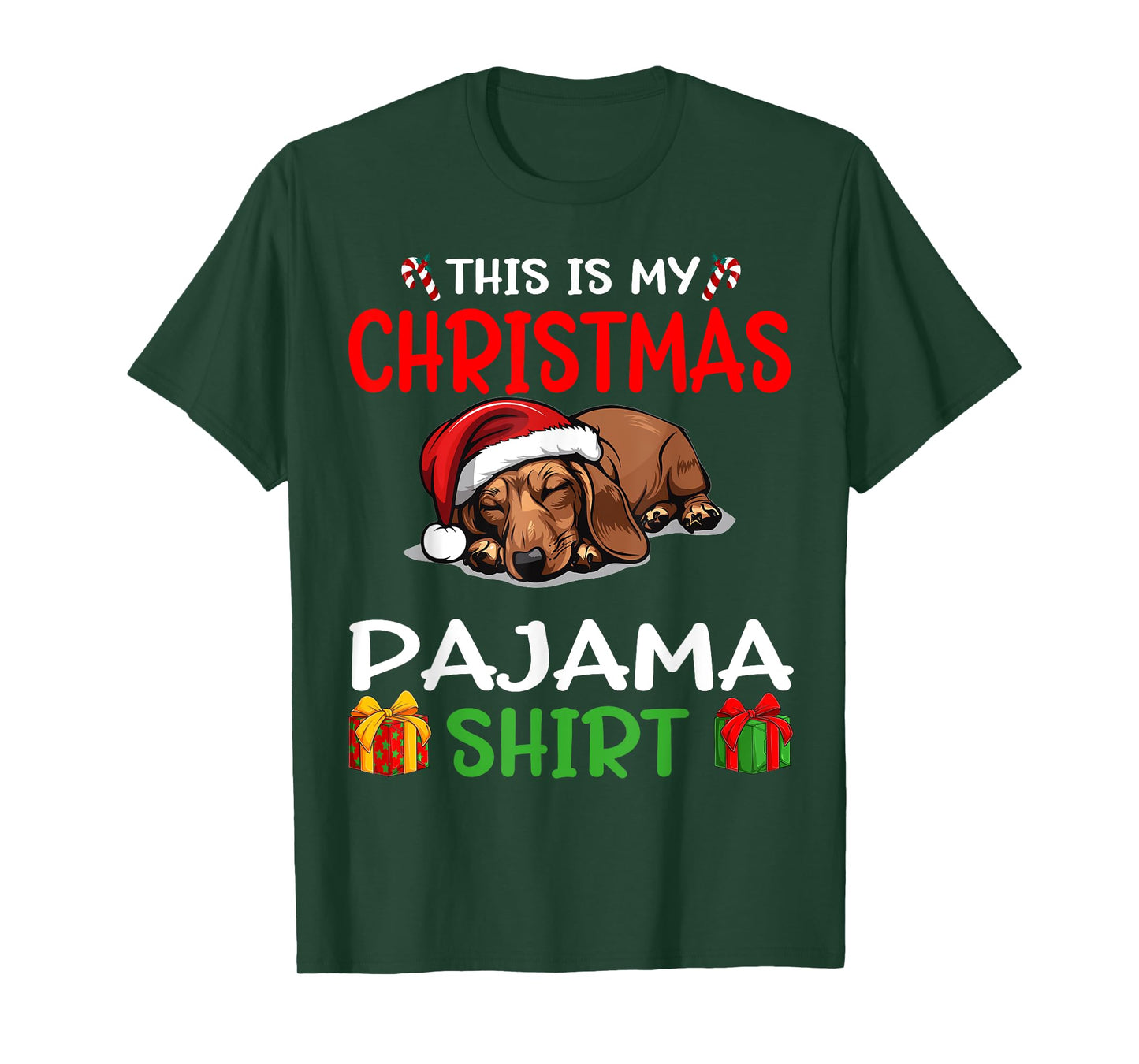Cute Dachshund Wiener Doxie Dog This is my Christmas Pajama T-Shirt for Men Women Kids