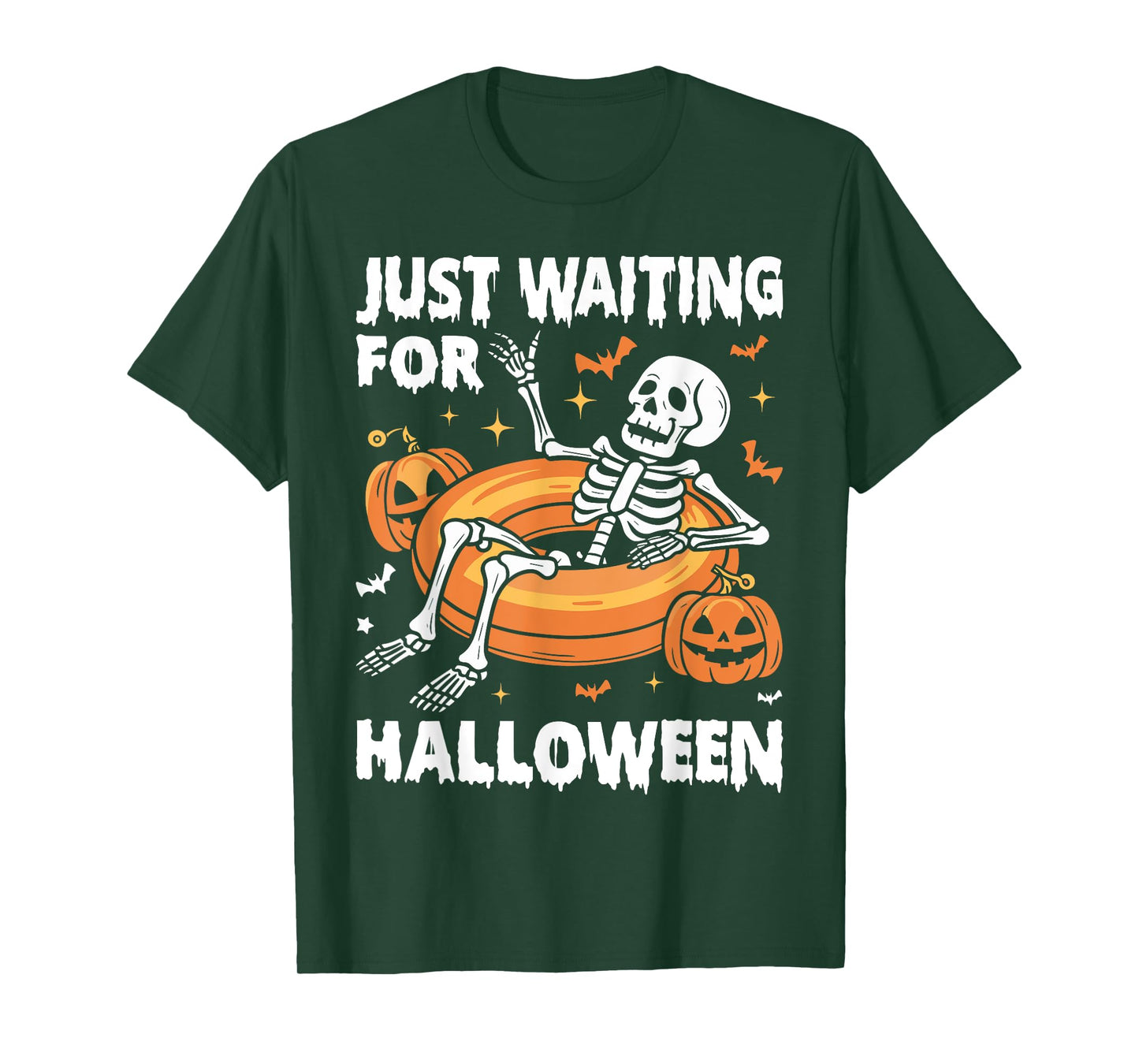 Just Waiting for Halloween Spooky Skeleton Summer Halloween T-Shirt