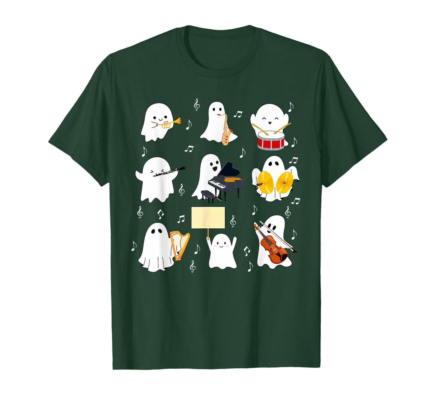 Ghost Playing Musical Instruments Halloween Music Teacher T-Shirt
