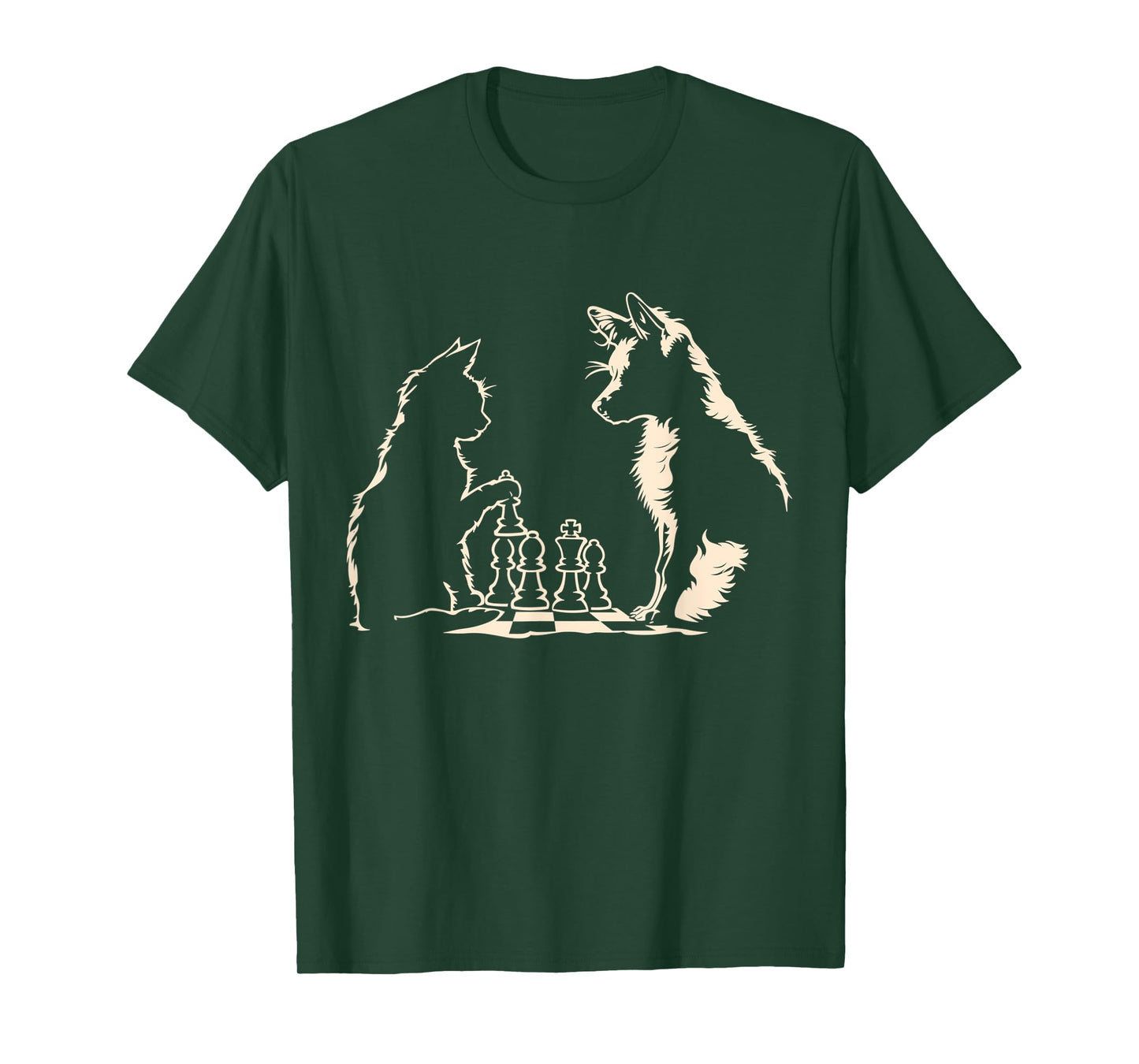 Funny Chess Player Dog Cat Playing Chess Board T-Shirt for Men Women Kids