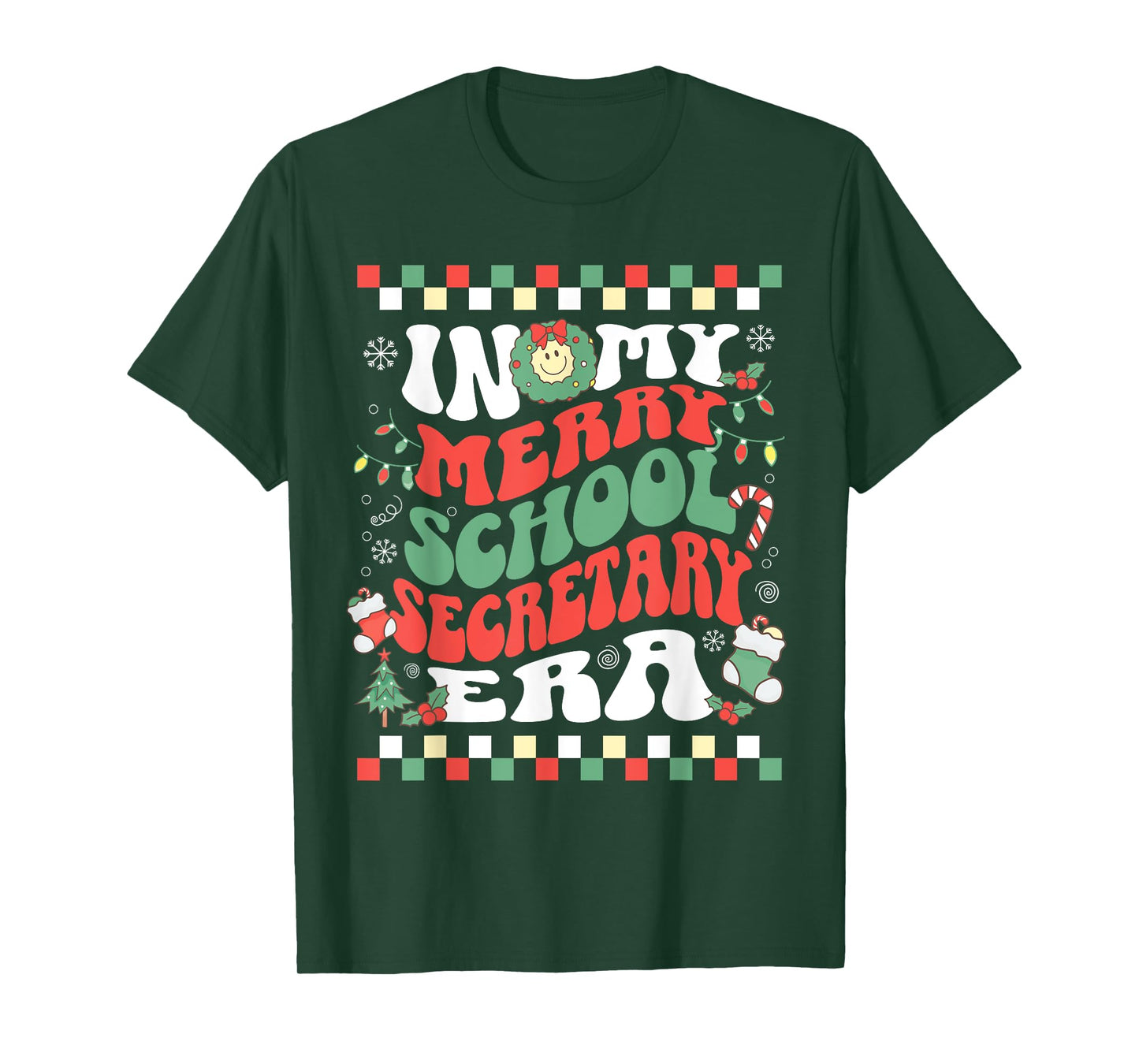 In My Merry School Secretary Era Retro Groovy Christmas T-Shirt