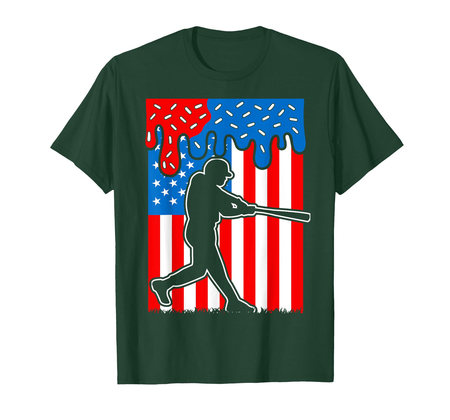 Baseball Drip American Flag 4th Of July Boys Men Patriotic T-Shirt