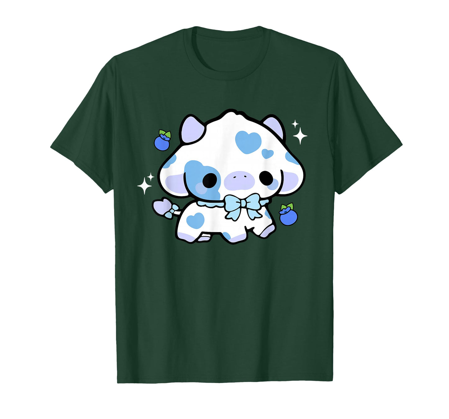 Kawaii Cow Blueberry Cute Aesthetic Anime Girls Teens Kids T-Shirt
