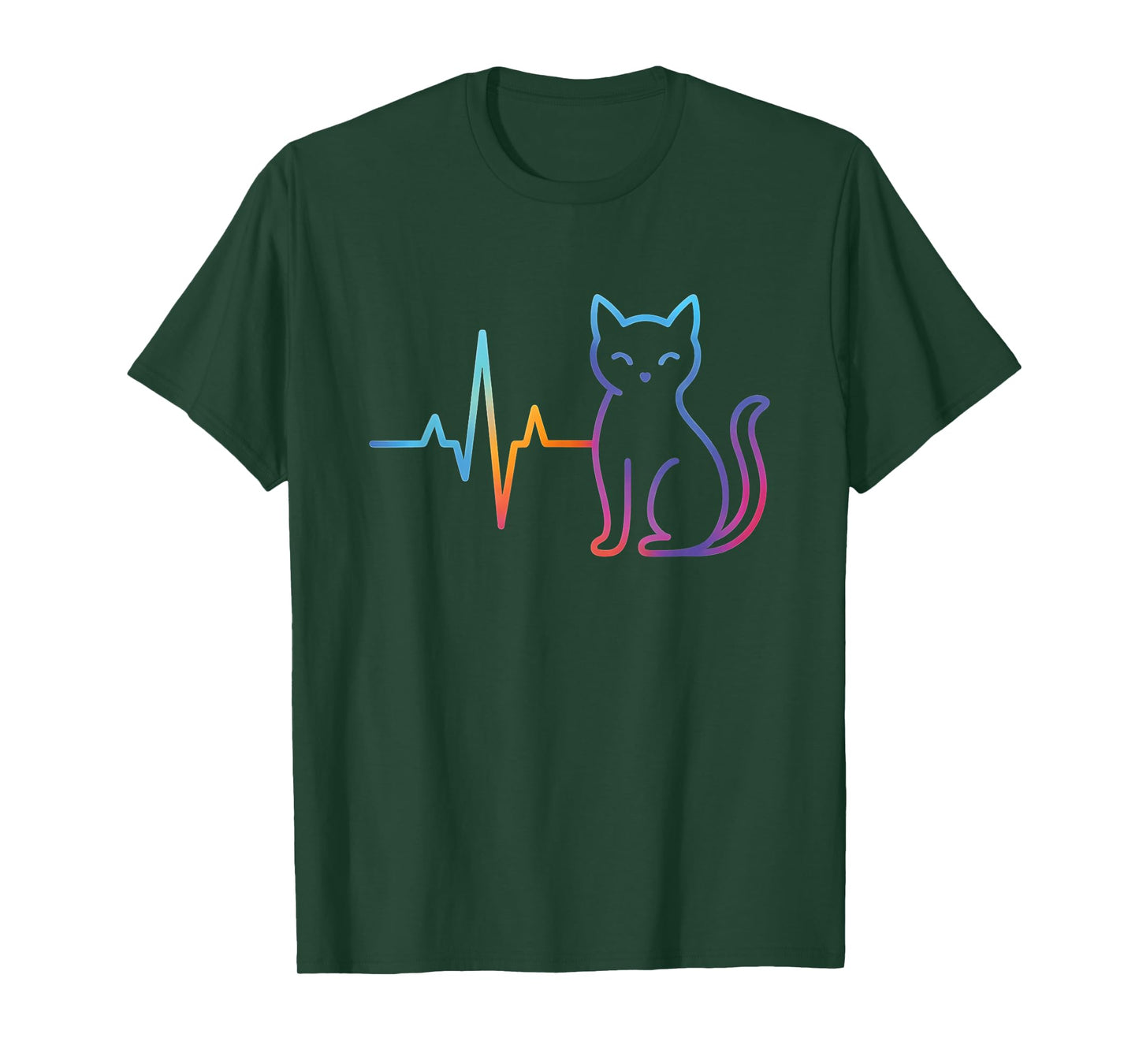 Colorful Heartbeat Cat Lover Animal Silhouette Cute Cat Pet T-Shirt