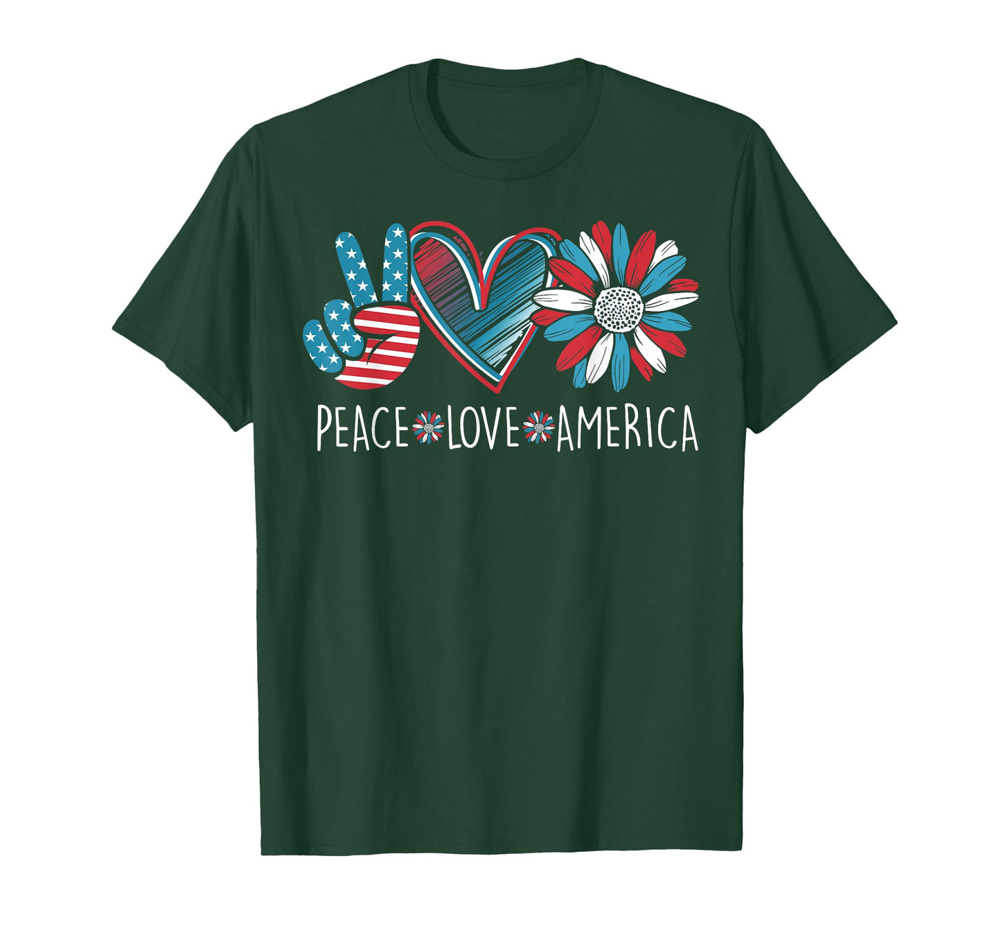 Peace Love America Daisy 4th July Patriotic US American Flag T-Shirt