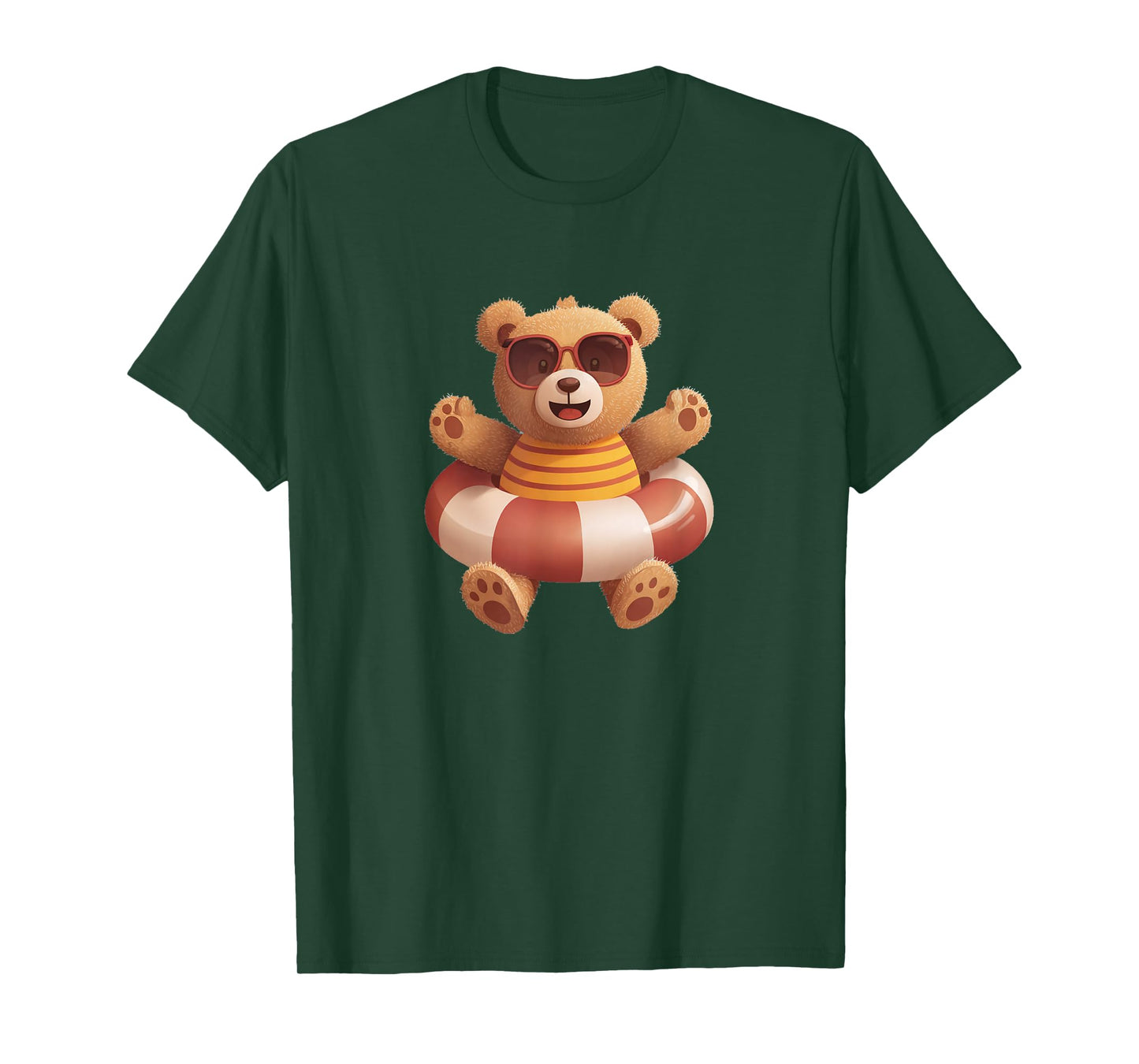 Happy Teddy Bear in Pool Ring T-Shirt