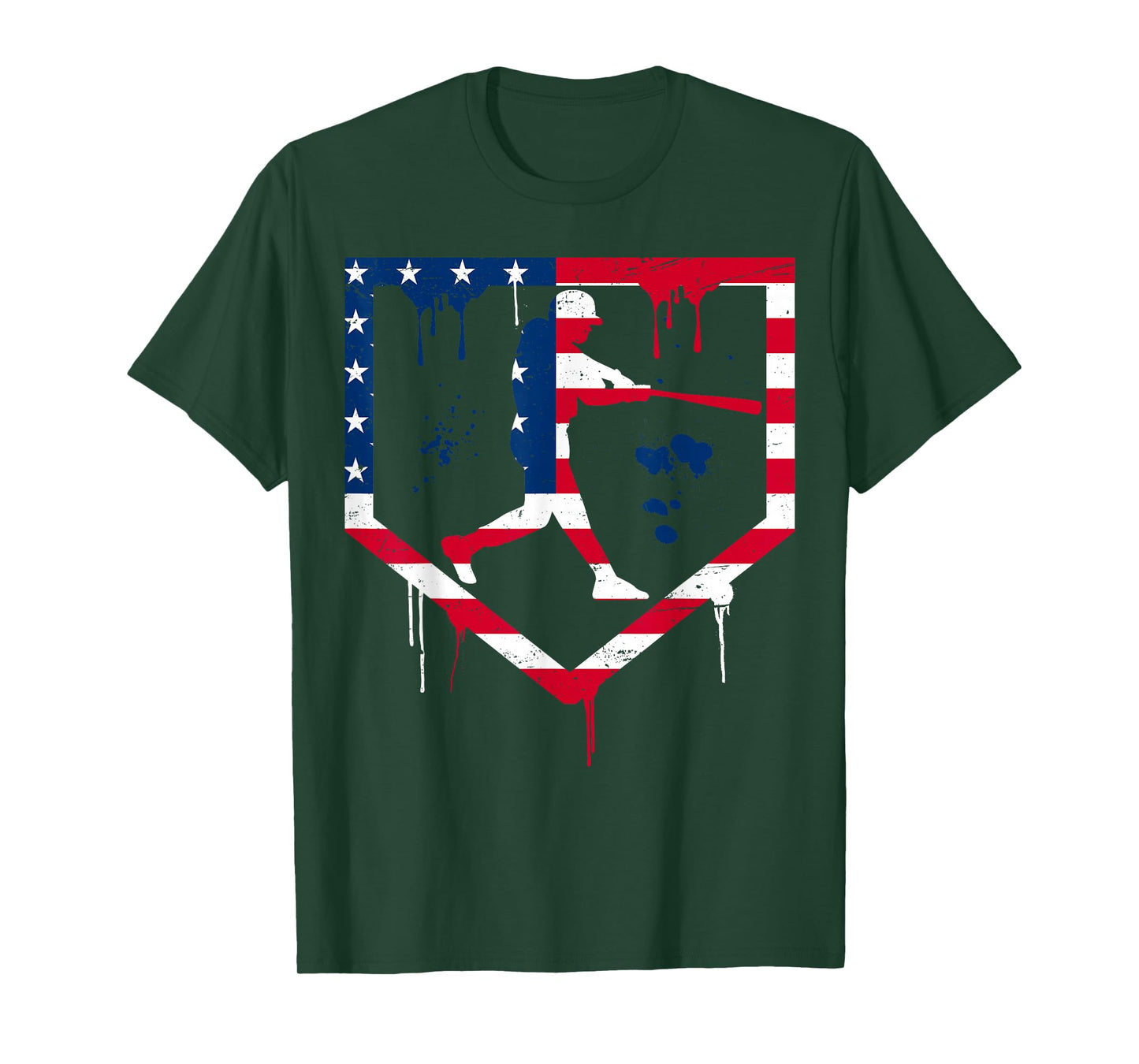 Baseball Drip American Flag Bat 4th Of July Patriotic Boys T-Shirt