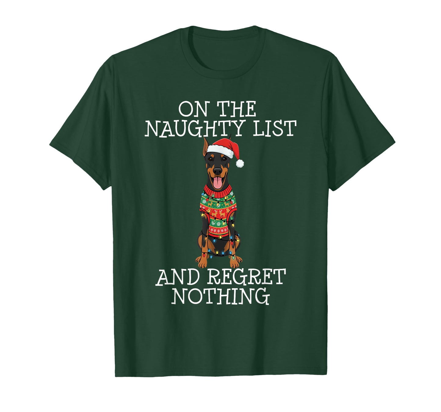 Funny Christmas Doberman Pinscher Naughty List T-Shirt