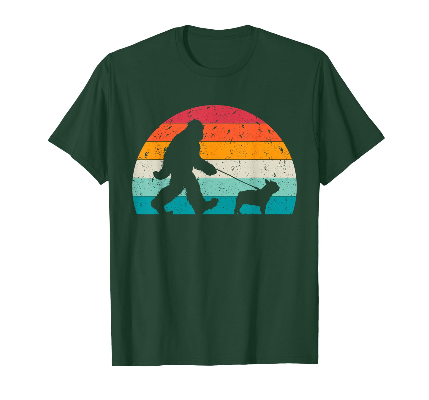 Bigfoot Walking a Dog Funny French Bulldog Lovers Dog Dad T-Shirt