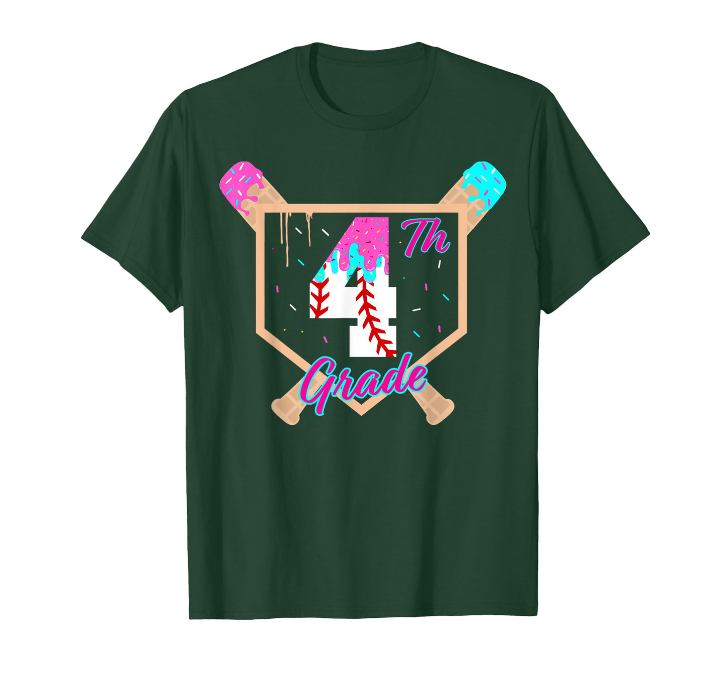4th Grade Back to School Baseball Ice Cream Drip Home Plate T-Shirt