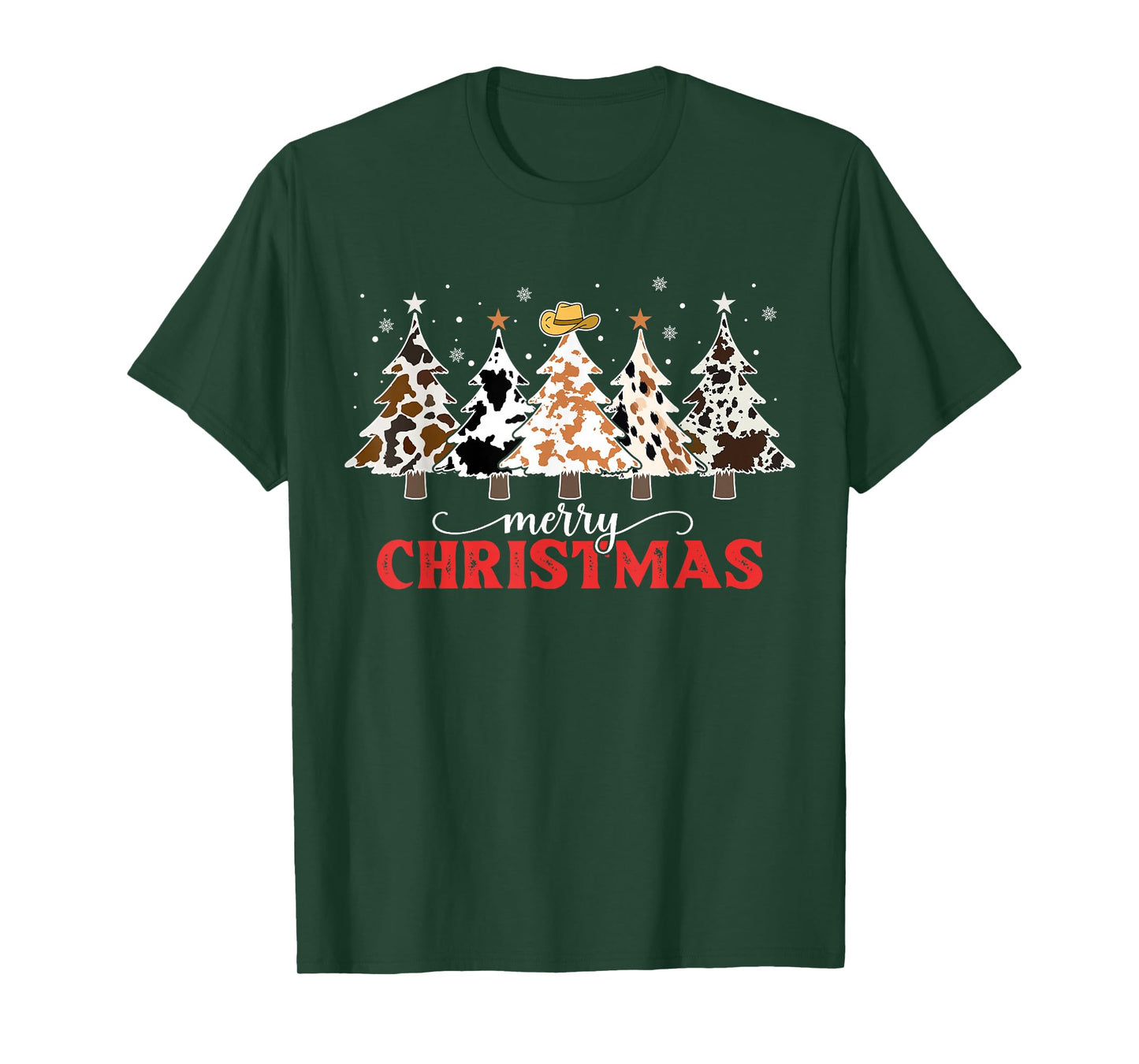 Country Christmas Tree Cowhide Xmas Cow Farm Cowboy Western T-Shirt