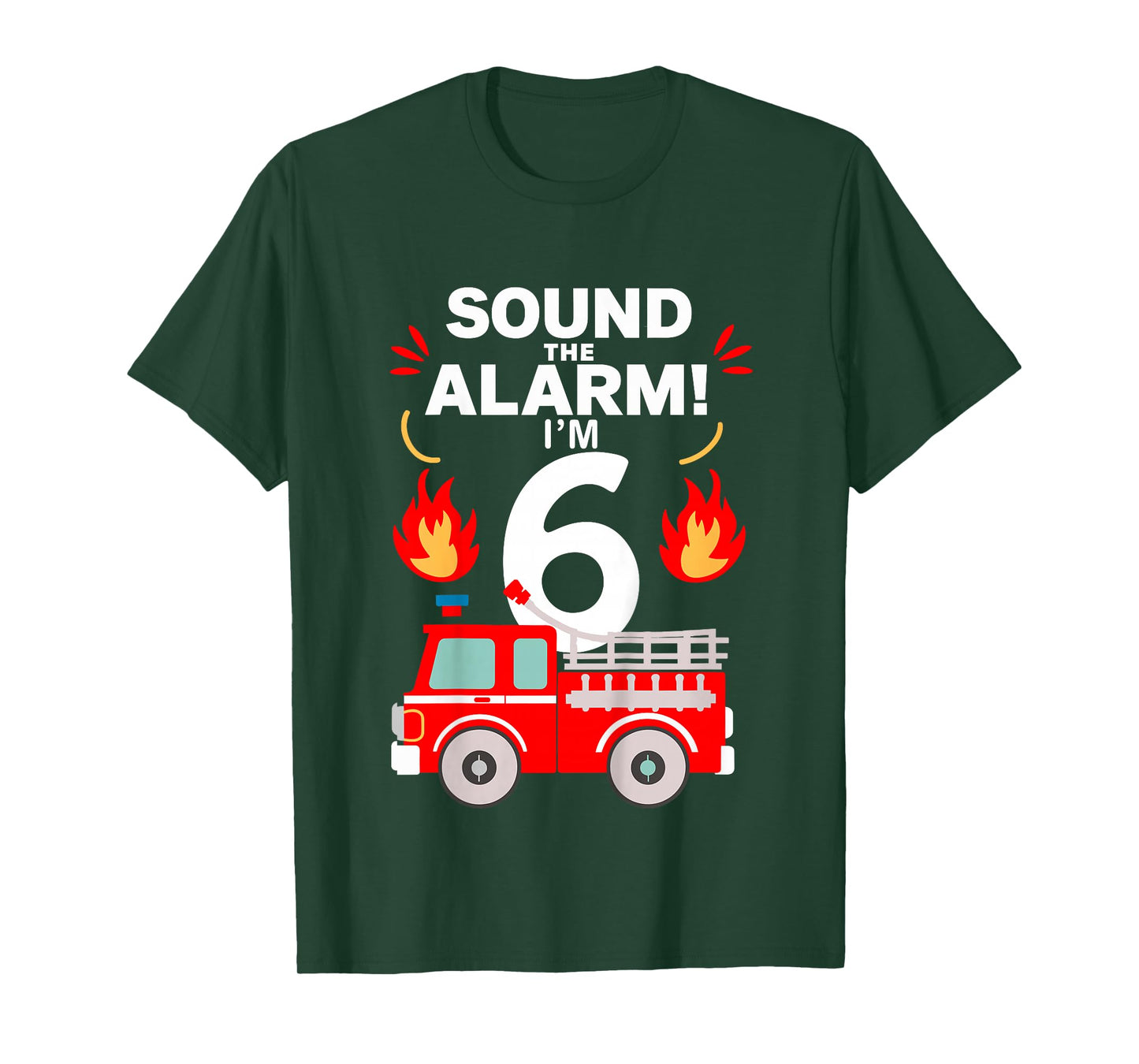 Kids 6th Birthday Fire Truck 6 Year Old Birthday Boy Firefighter T-Shirt