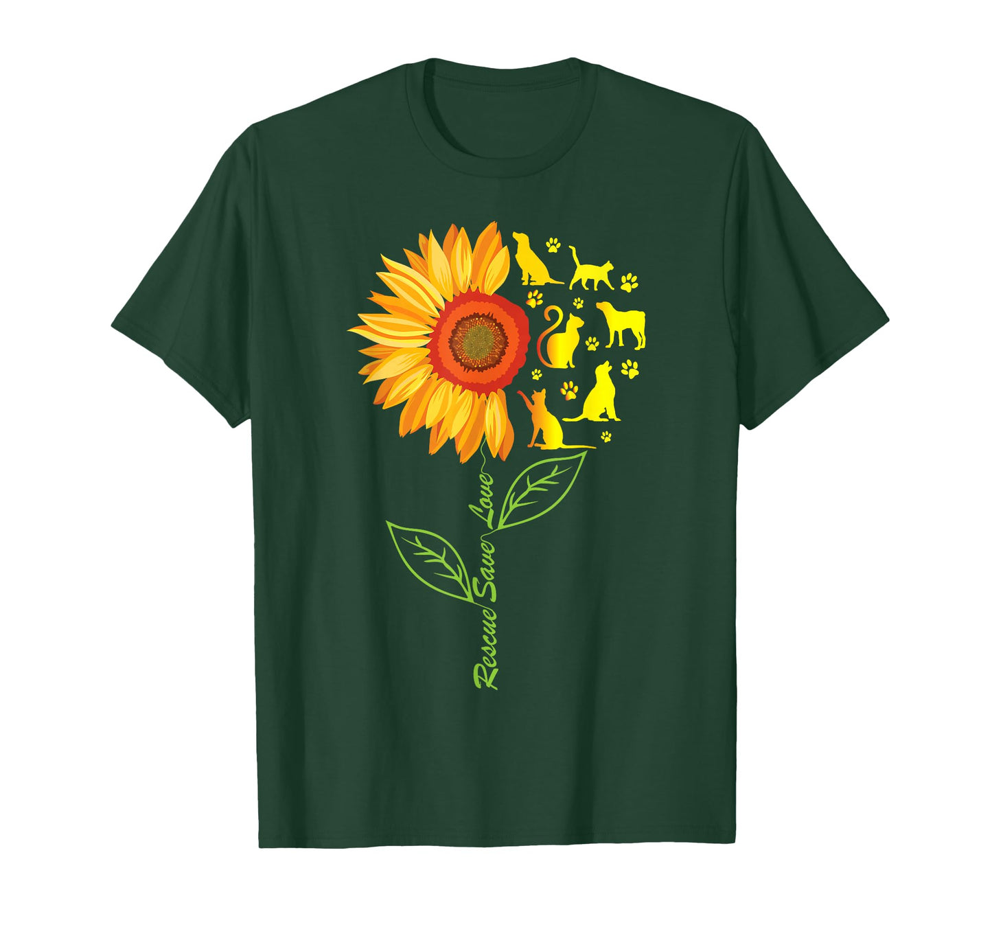 RESCUE SAVE LOVE PET Animal Shelter Sunflower Gift T Shirt