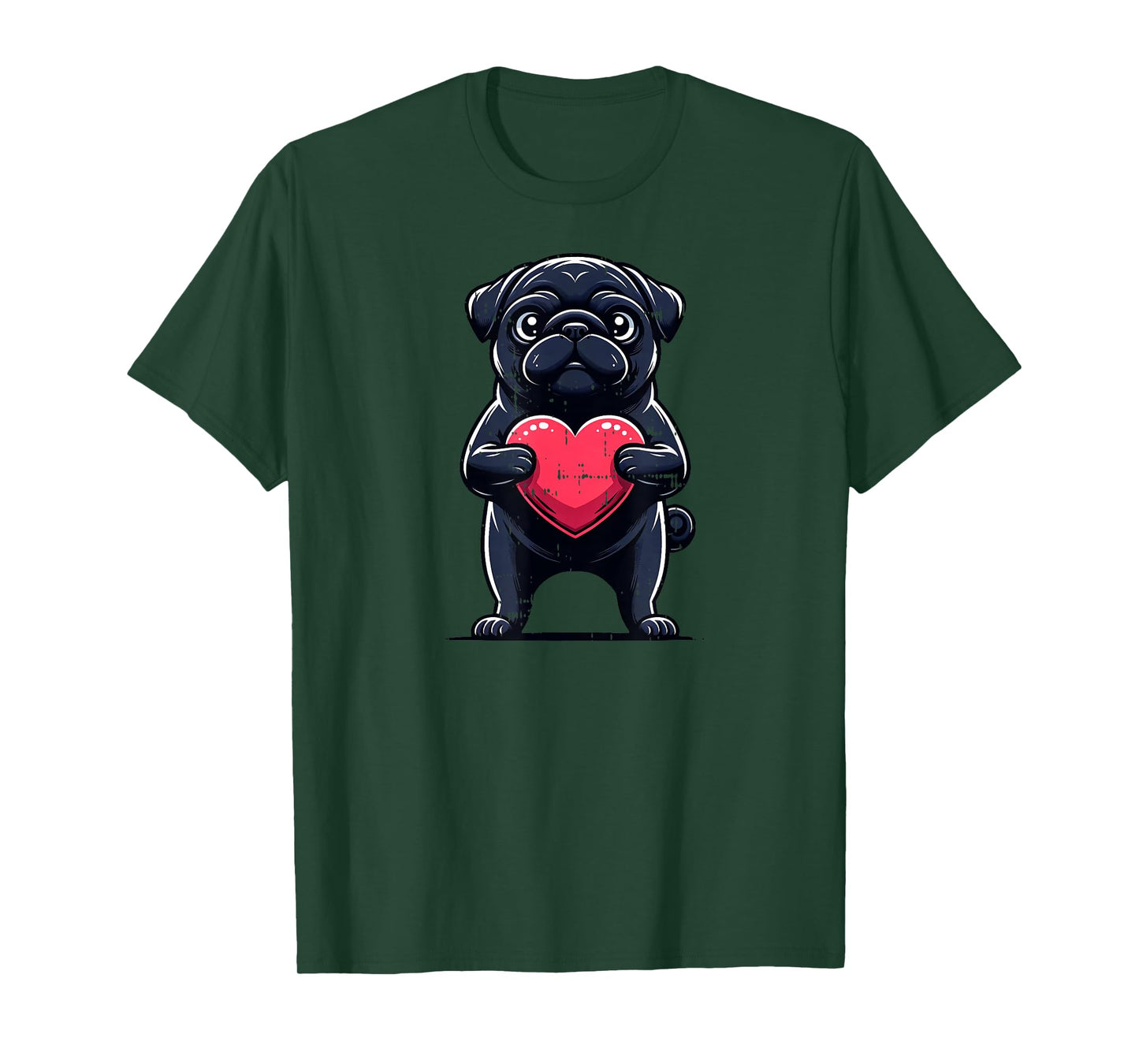 Valentines Day Black Pug Heart Funny Dog Mom Dad T-Shirt for Men Women Girls Kids