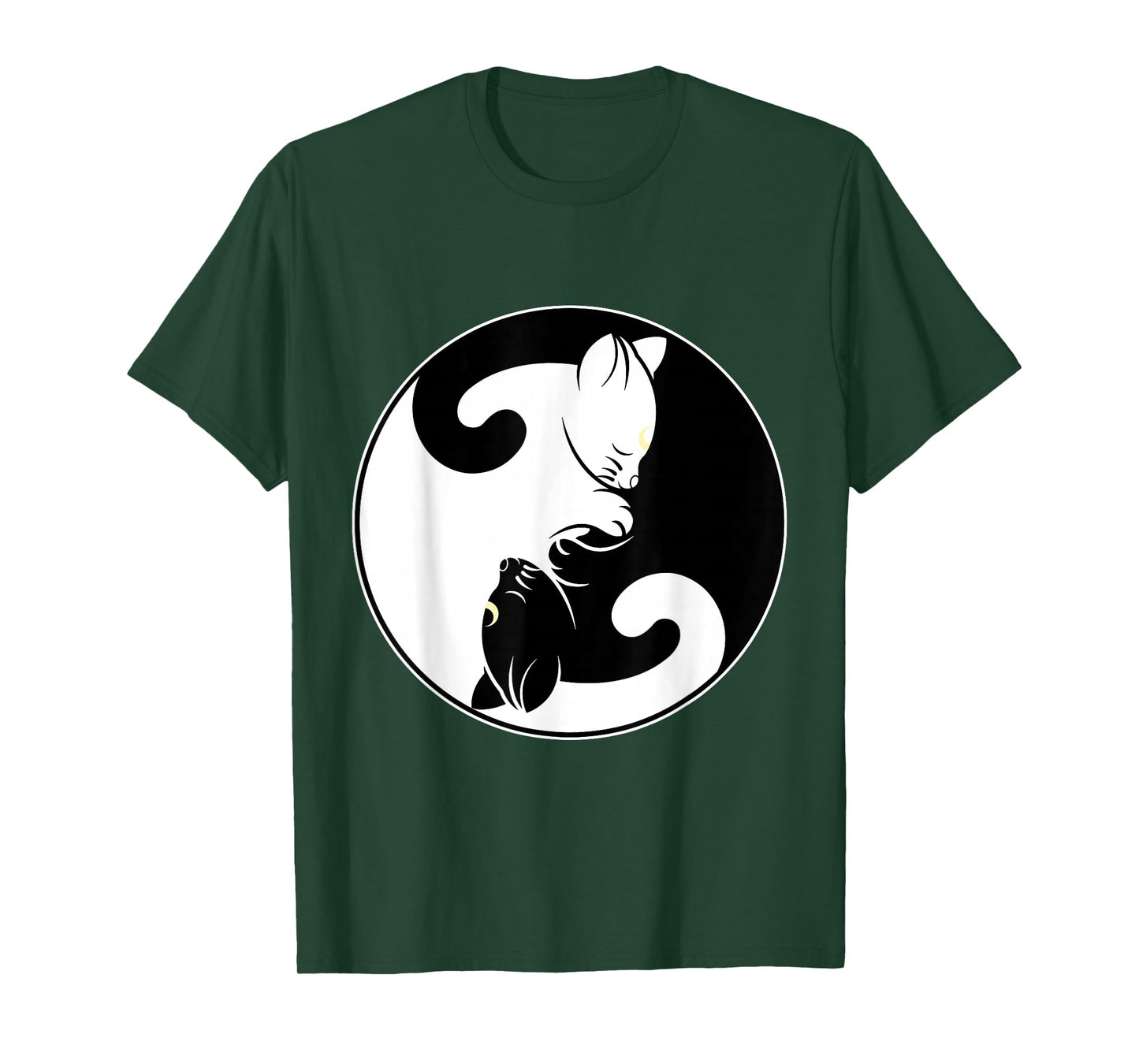 Kawaii Yin Yang Black Cat with Moon Crescent Head Manga Neko T-Shirt