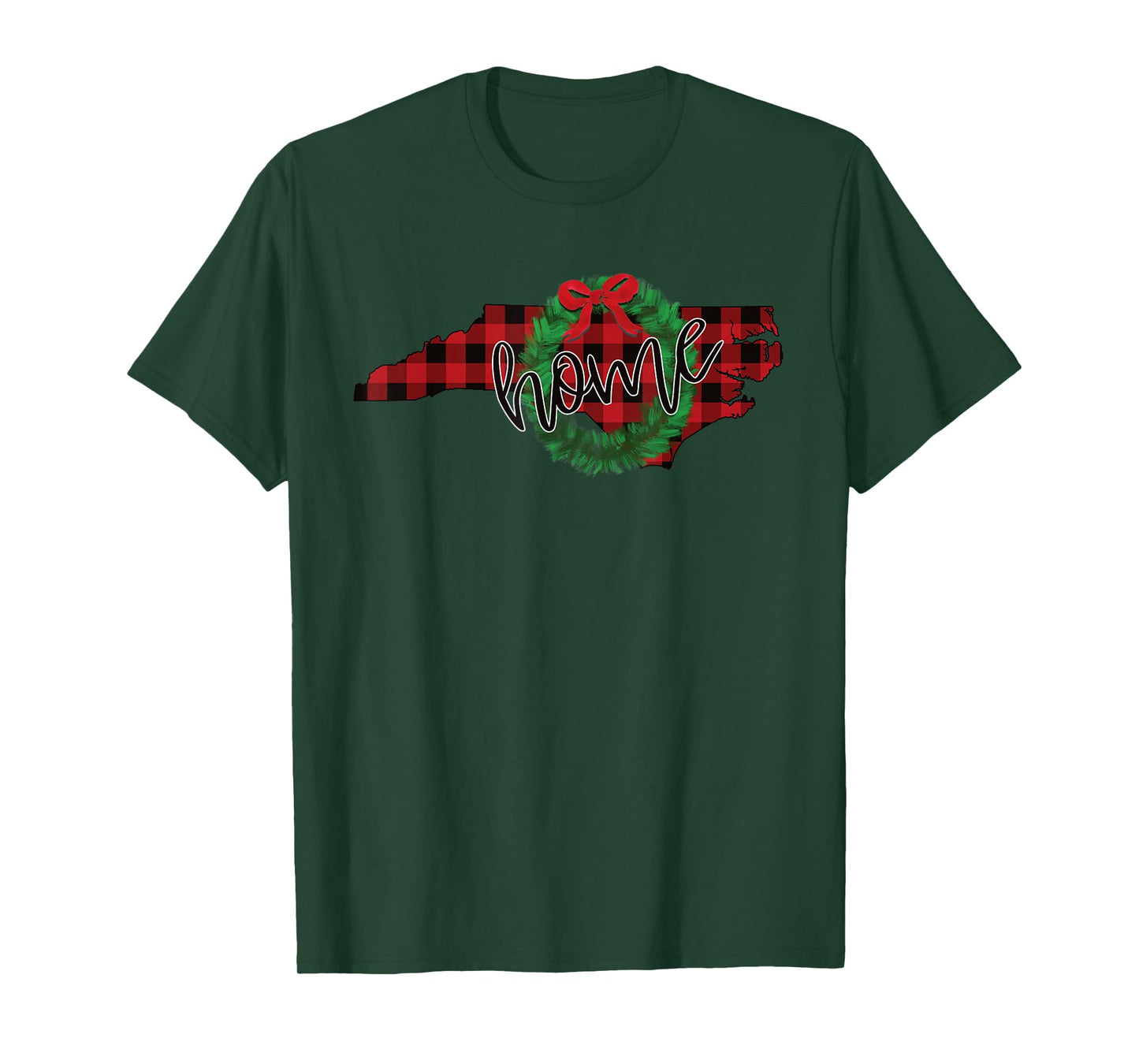 North Carolina Buffalo Plaid Christmas Home Wreath Retro T-Shirt